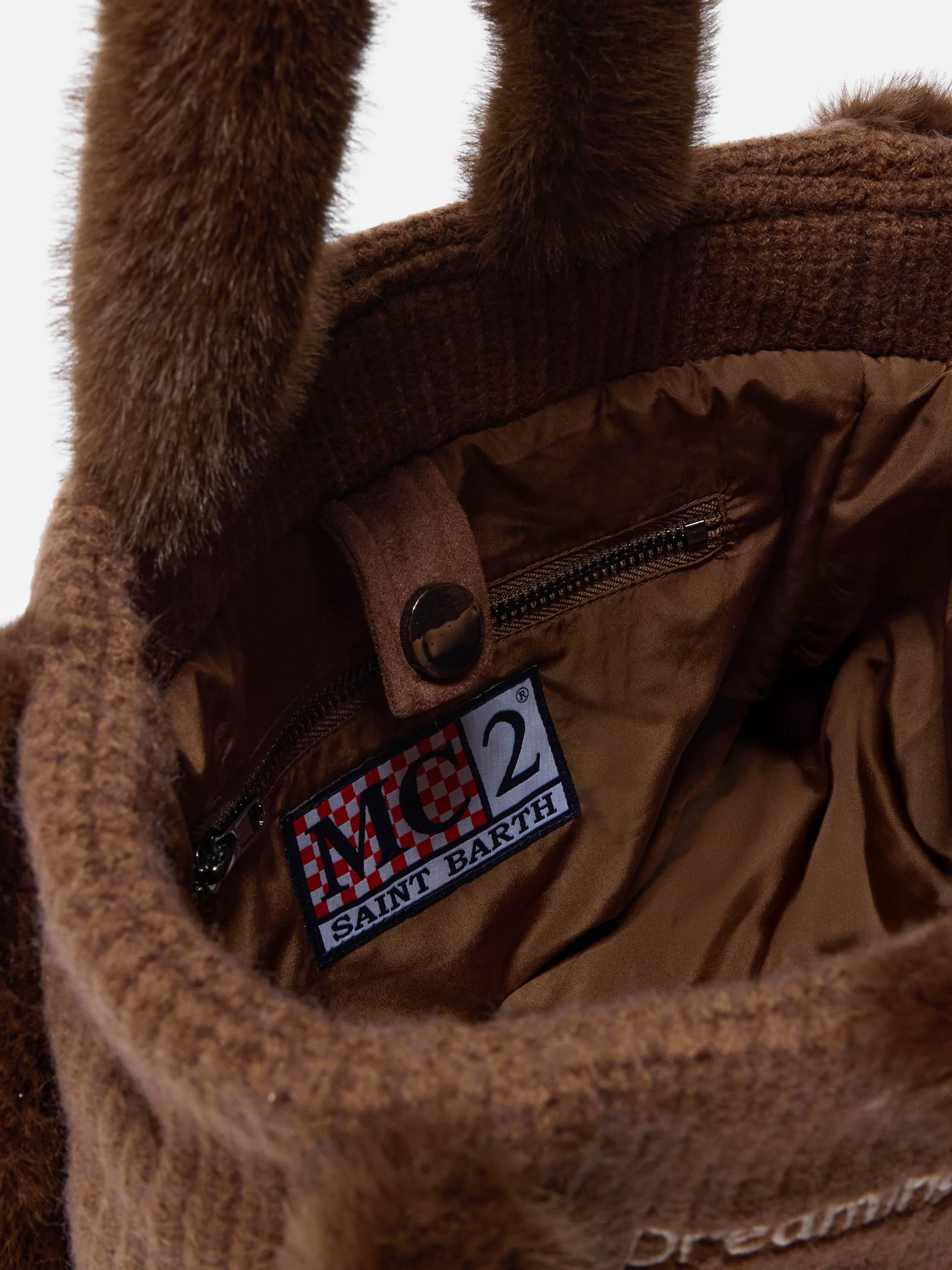 Colette Shearling Rib Handbag in ribbed brown wool blend and shearling - Image 4