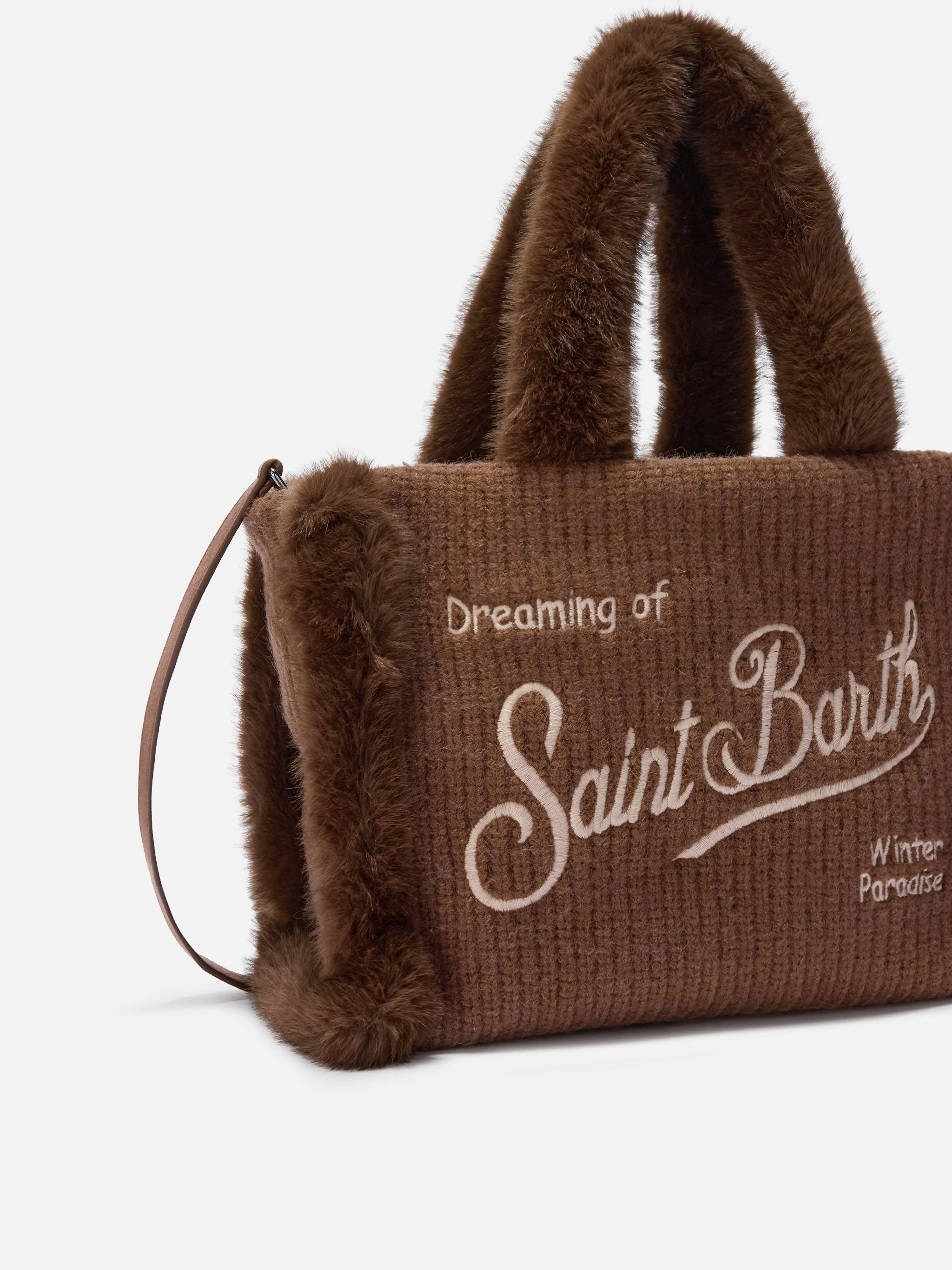 Colette Shearling Rib Handbag in ribbed brown wool blend and shearling - Image 5