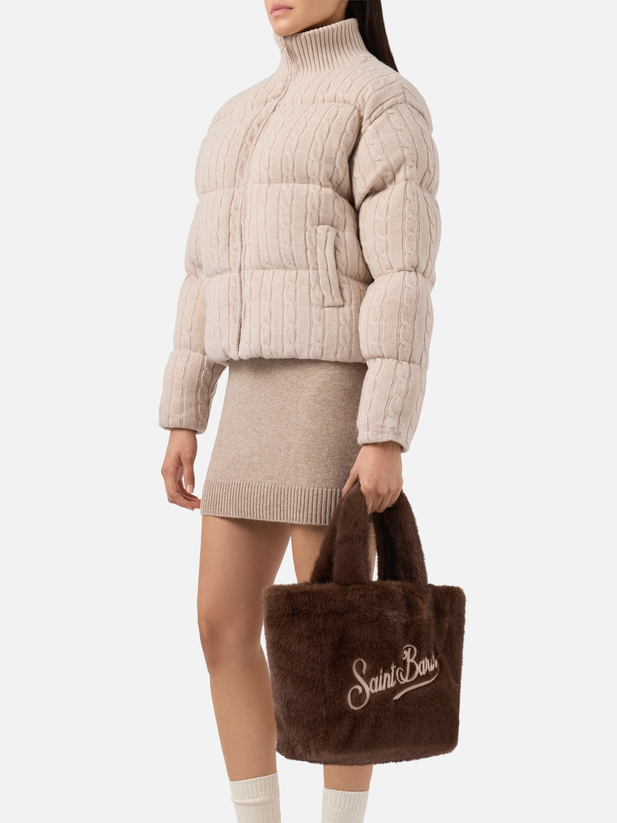 Colette Soft Handbag in brown faux fur - Image 6