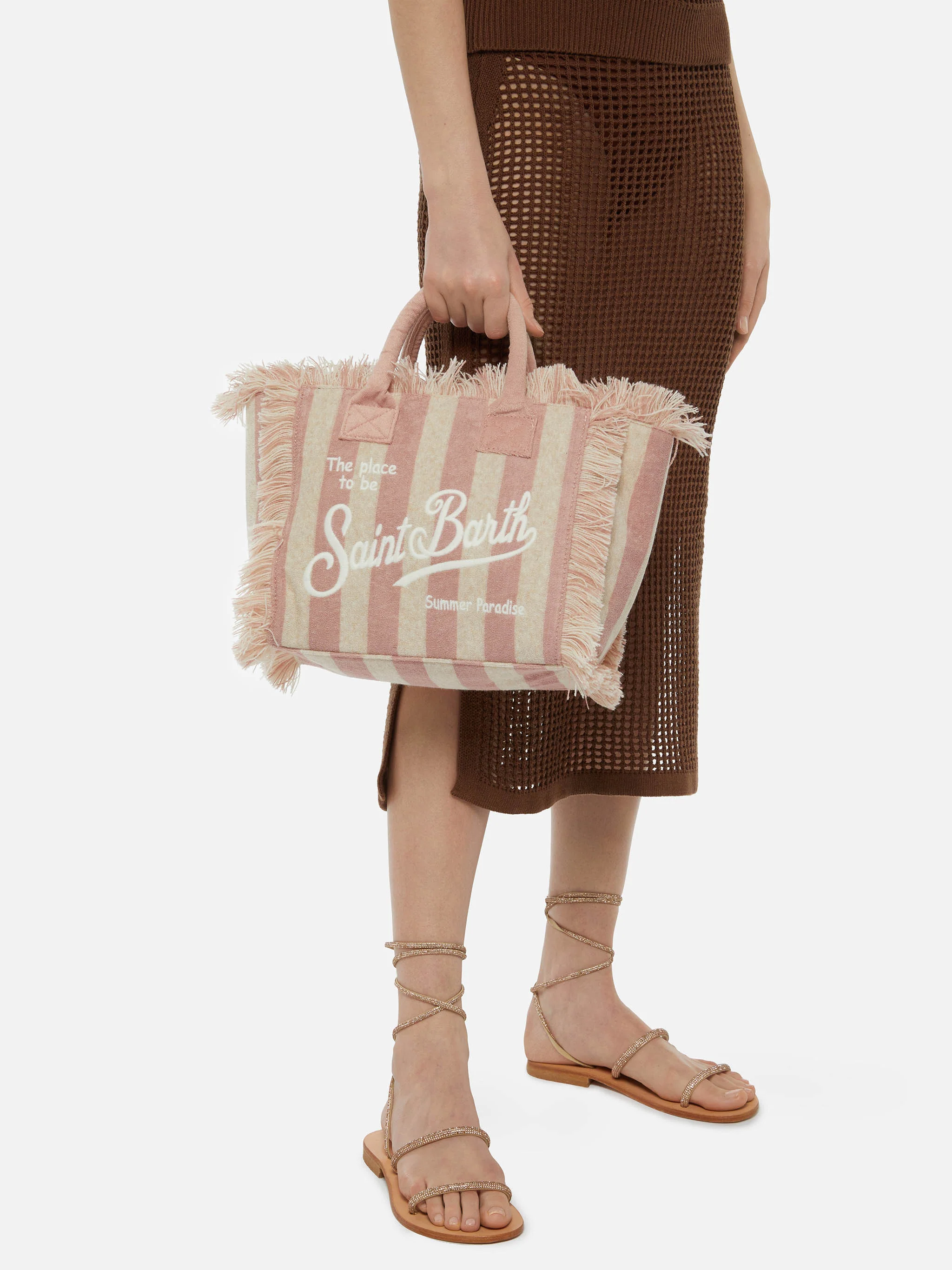 Colette Sponge light pink striped terry handbag - Image 2