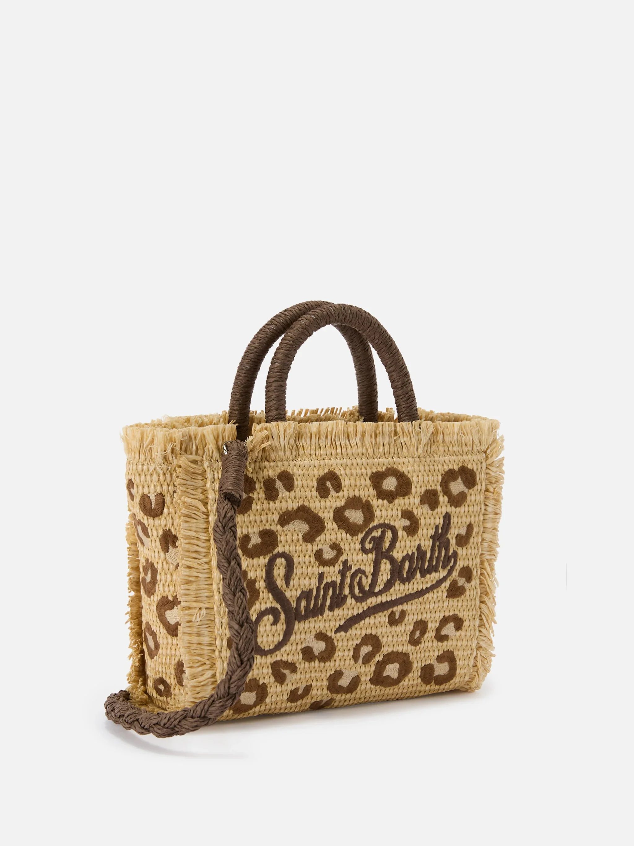 Colette straw effect bag with leopard embroidery - Image 2