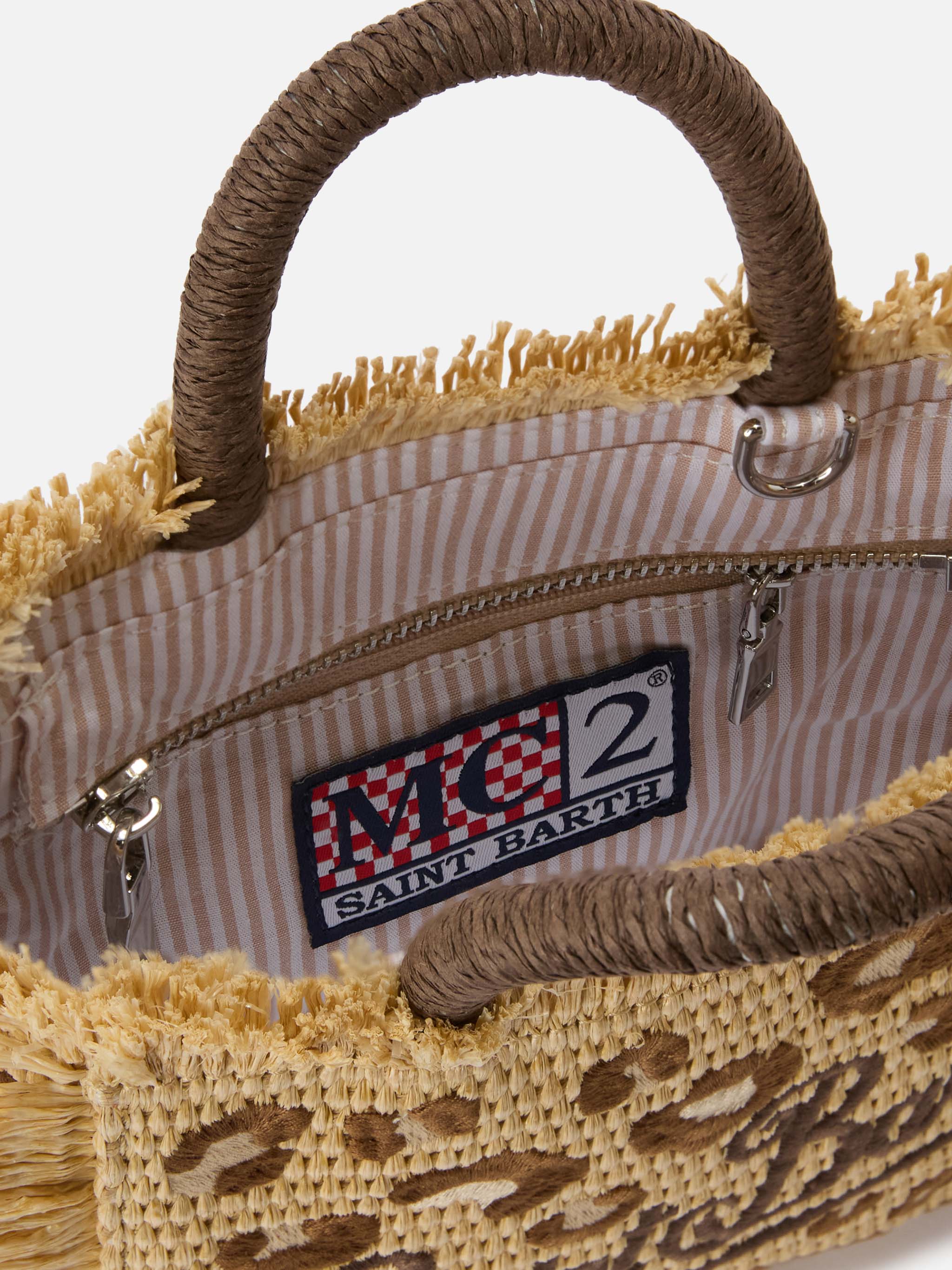 Colette straw effect bag with leopard embroidery - Image 4