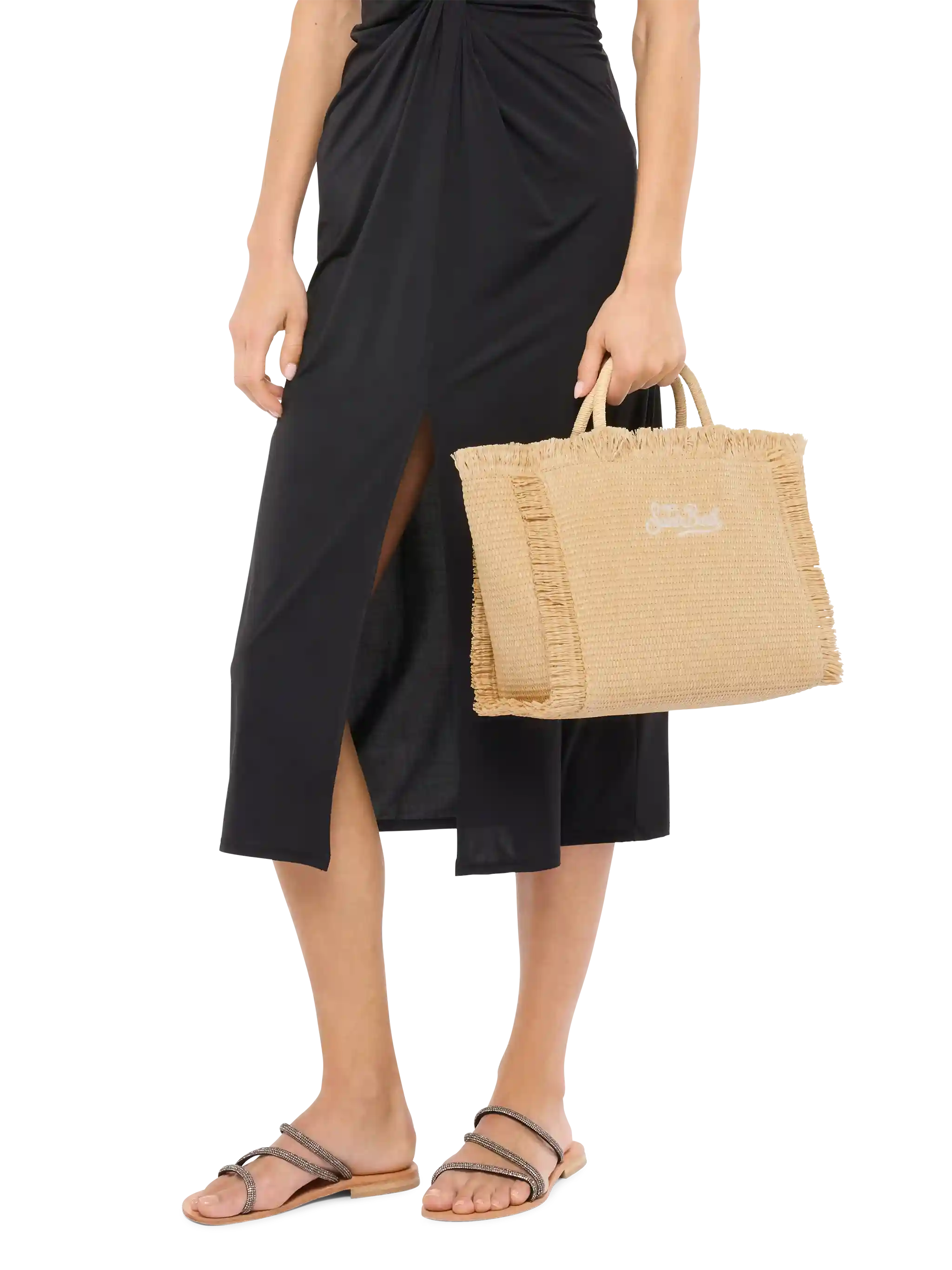 Colette Straw effect handbag with embroidered small logo - Image 2