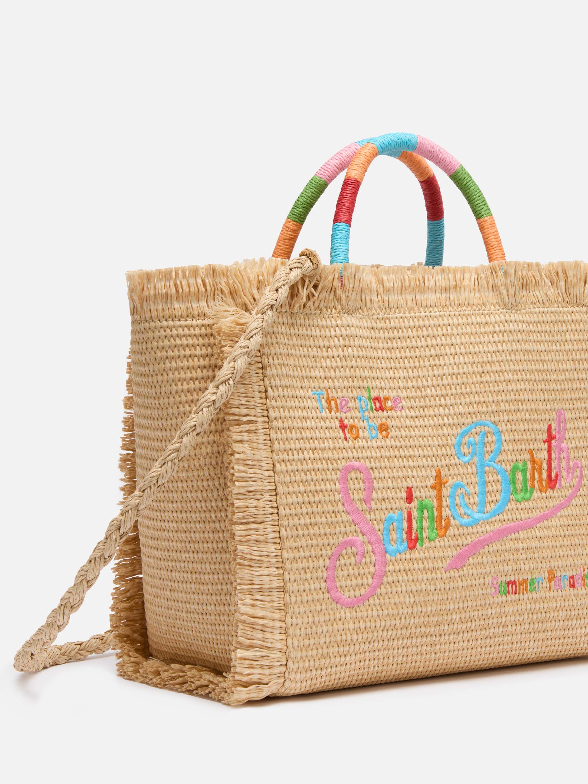Colette Straw effect handbag with multicolor logo embroidery - Image 3