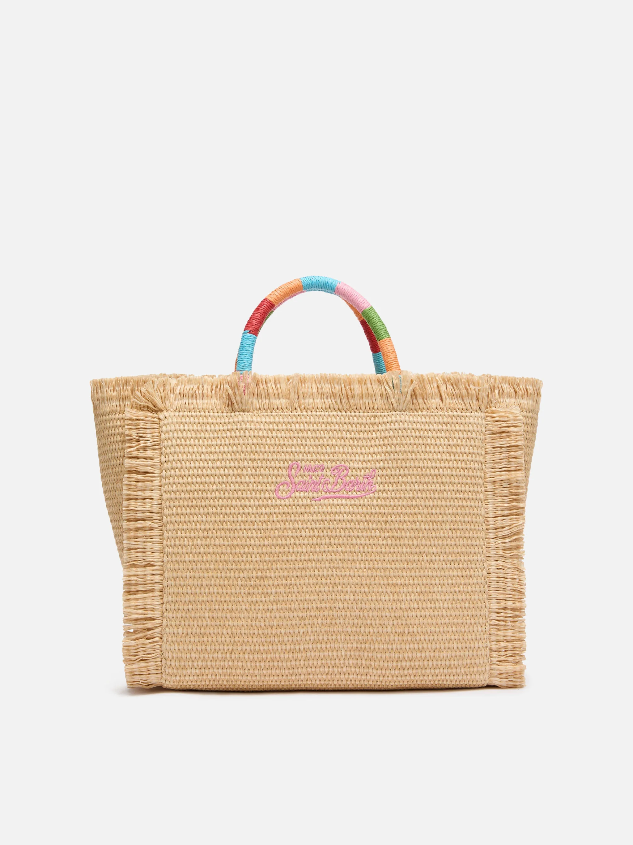 Colette Straw effect handbag with multicolor logo embroidery - Image 4