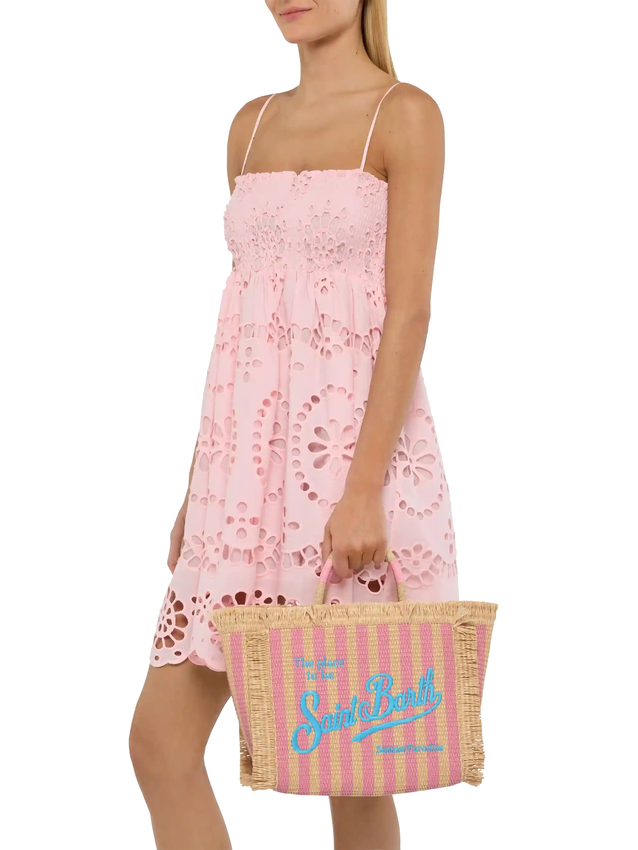 Colette Straw effect handbag with striped print - Image 2