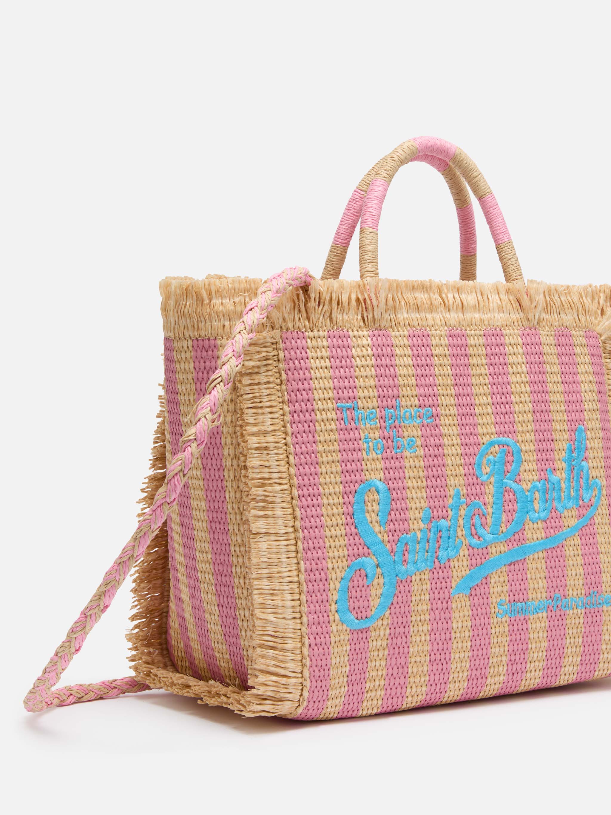 Colette Straw effect handbag with striped print - Image 3