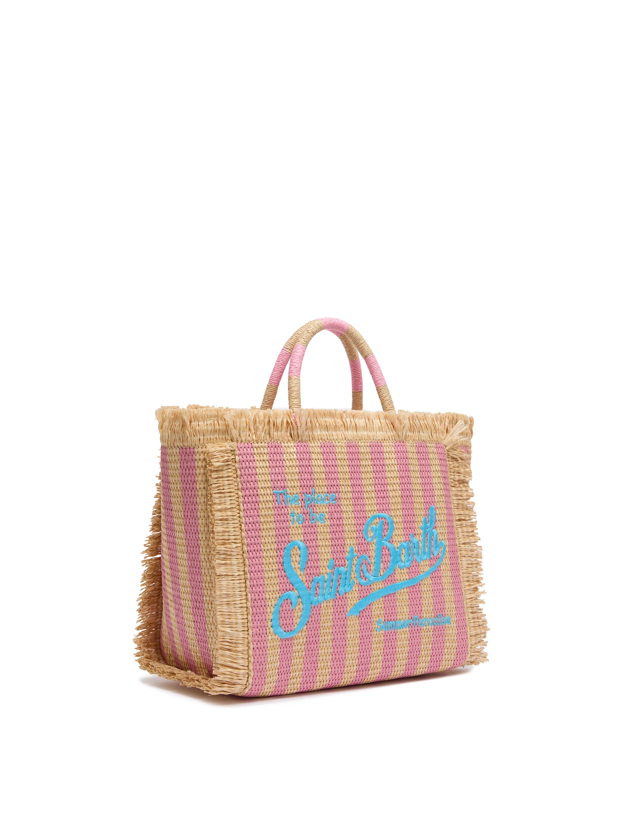 Colette Straw effect handbag with striped print - Image 4