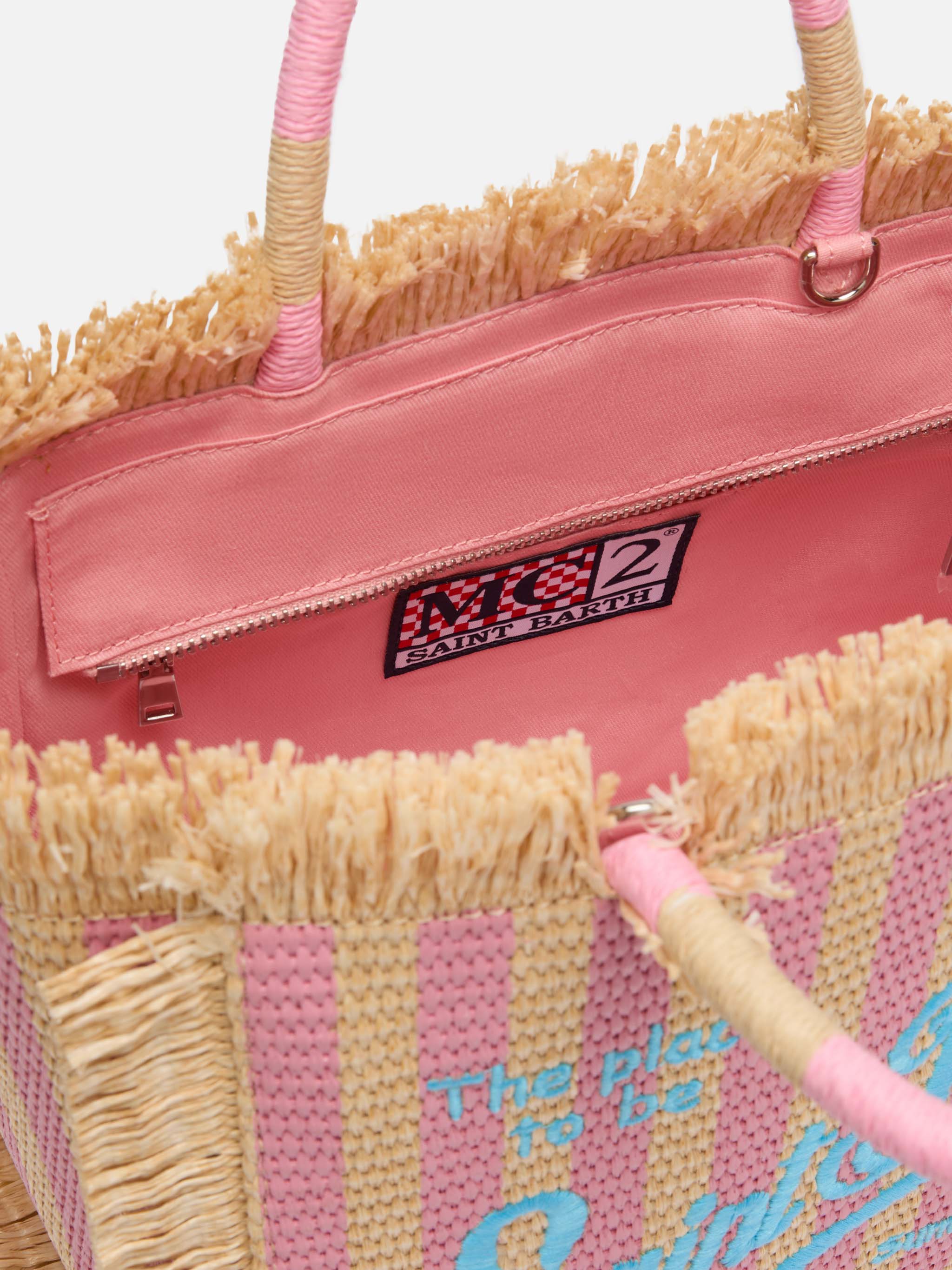 Colette Straw effect handbag with striped print - Image 6