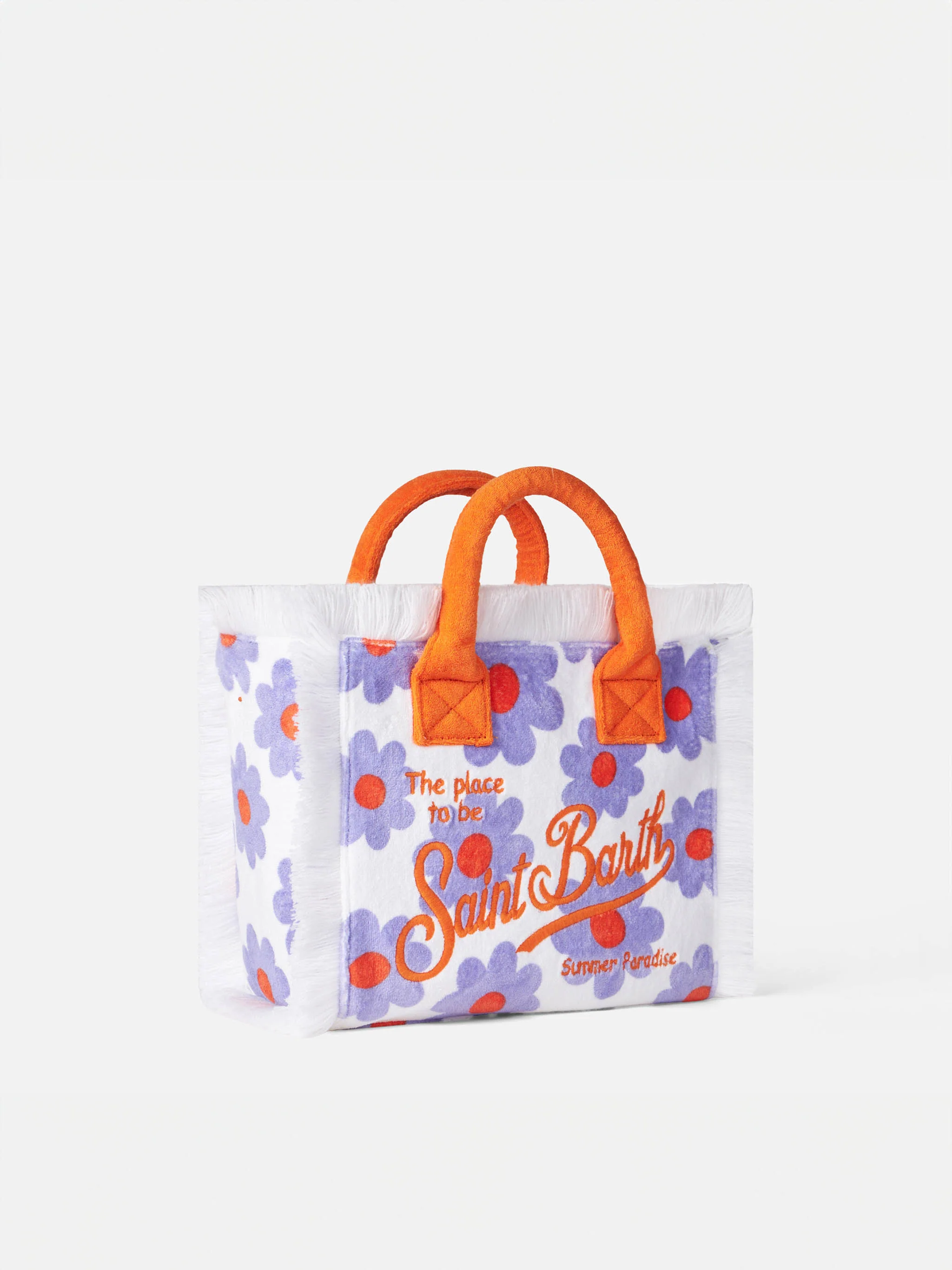 Colette terry handbag with violet and orange daisy print - Image 3