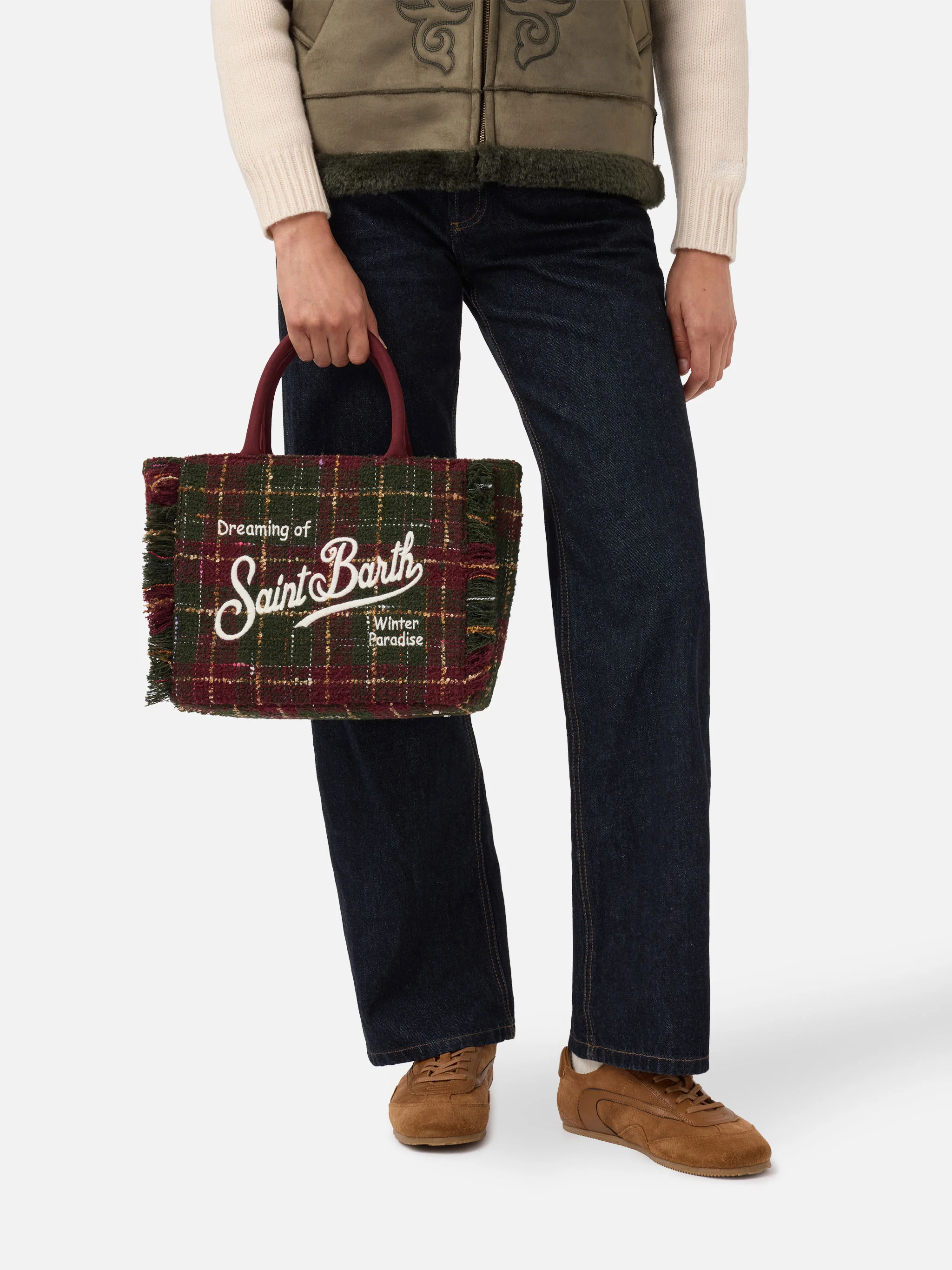 Colette Tweed Handbag in bordeaux check wool blend - Image 2
