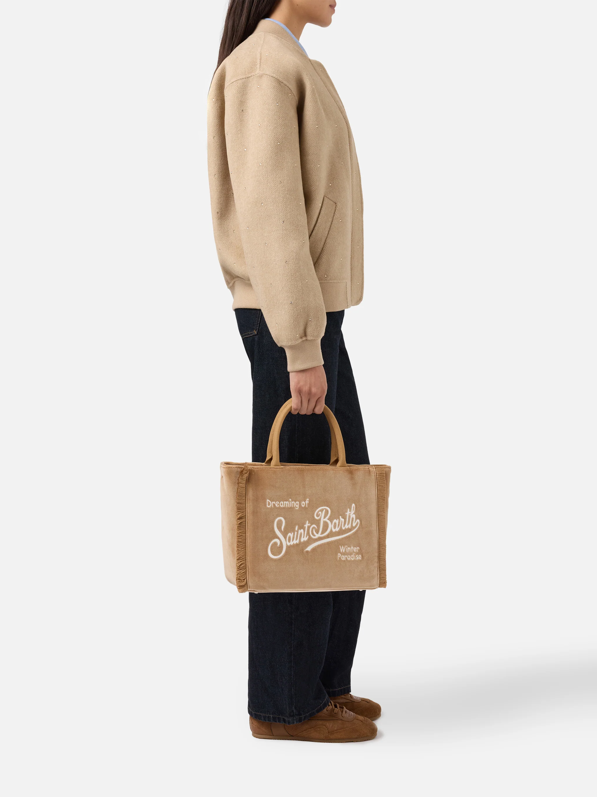 Colette Velvet beige bag - Image 2