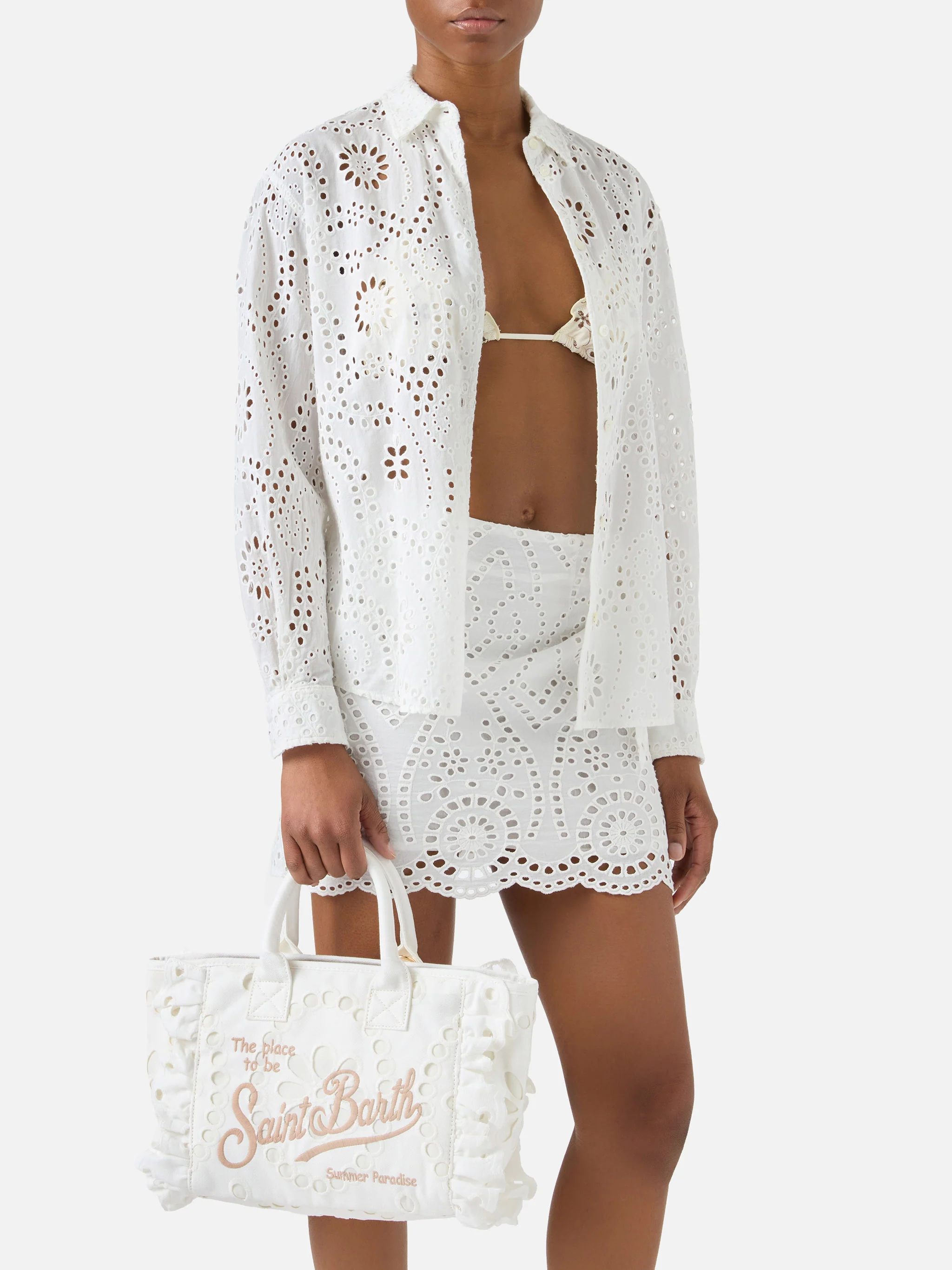 Colette Volant bag in white broderie anglaise cotton - Image 2