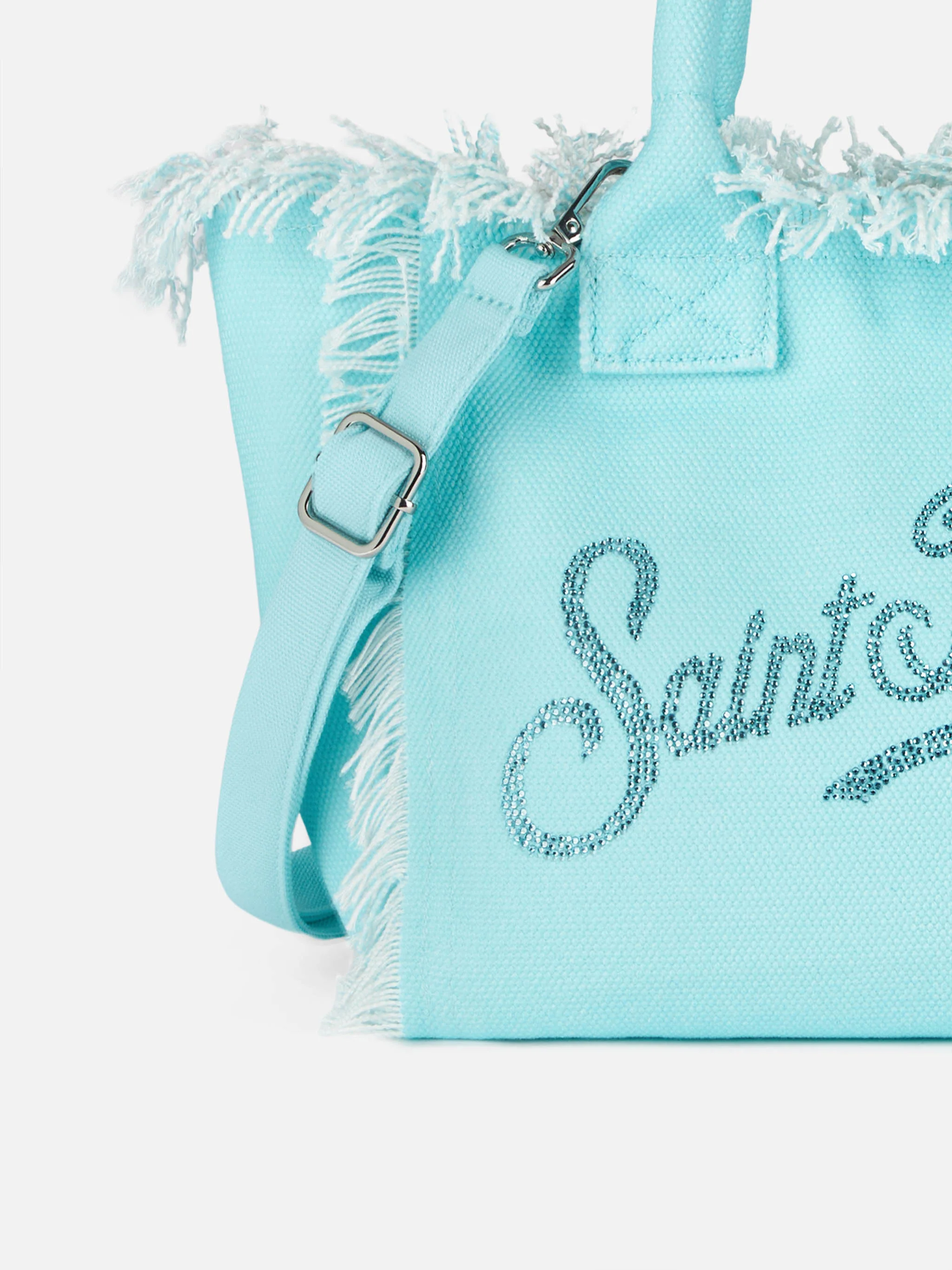 Colette water green cotton canvas handbag with rhinestone logo - Image 3