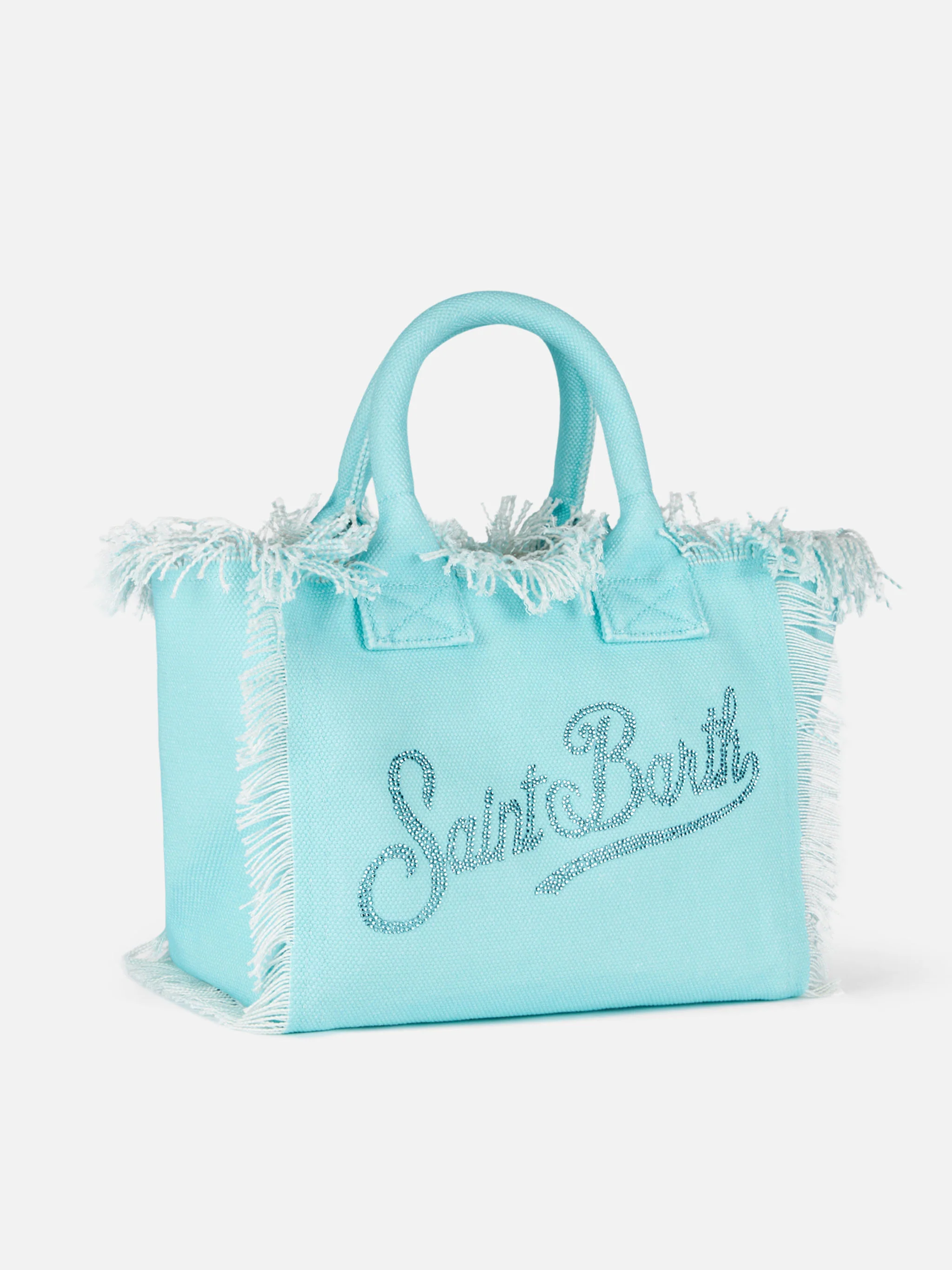 Colette water green cotton canvas handbag with rhinestone logo - Image 4