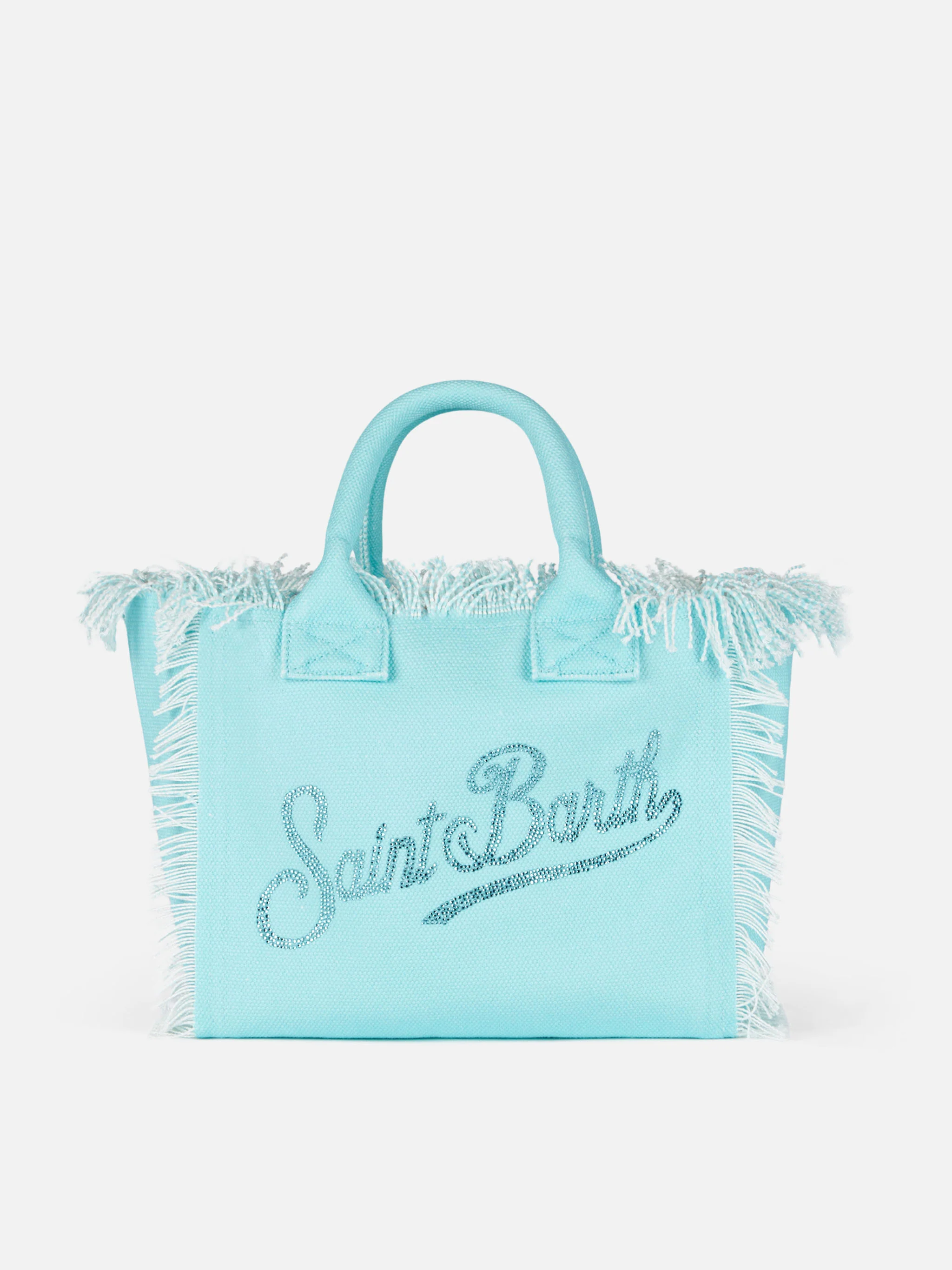 Colette water green cotton canvas handbag with rhinestone logo - Image 5