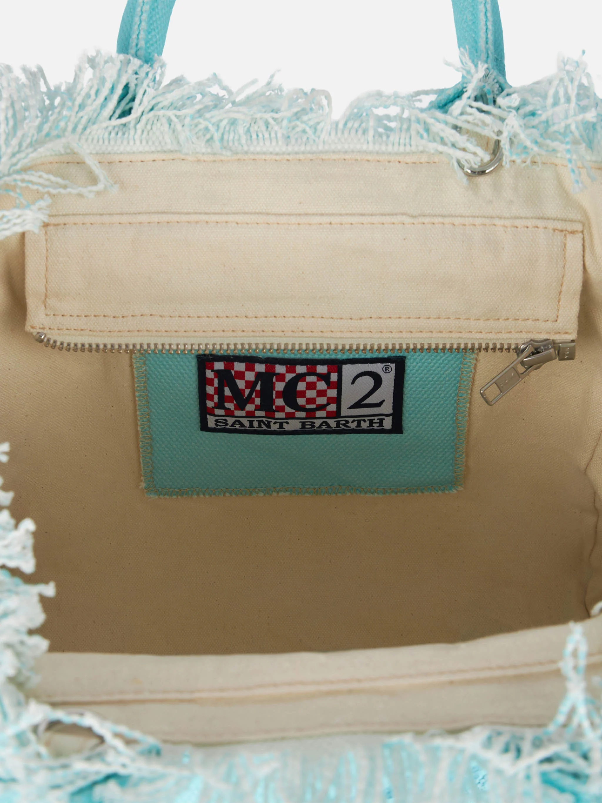 Colette water green cotton canvas handbag with rhinestone logo - Image 6