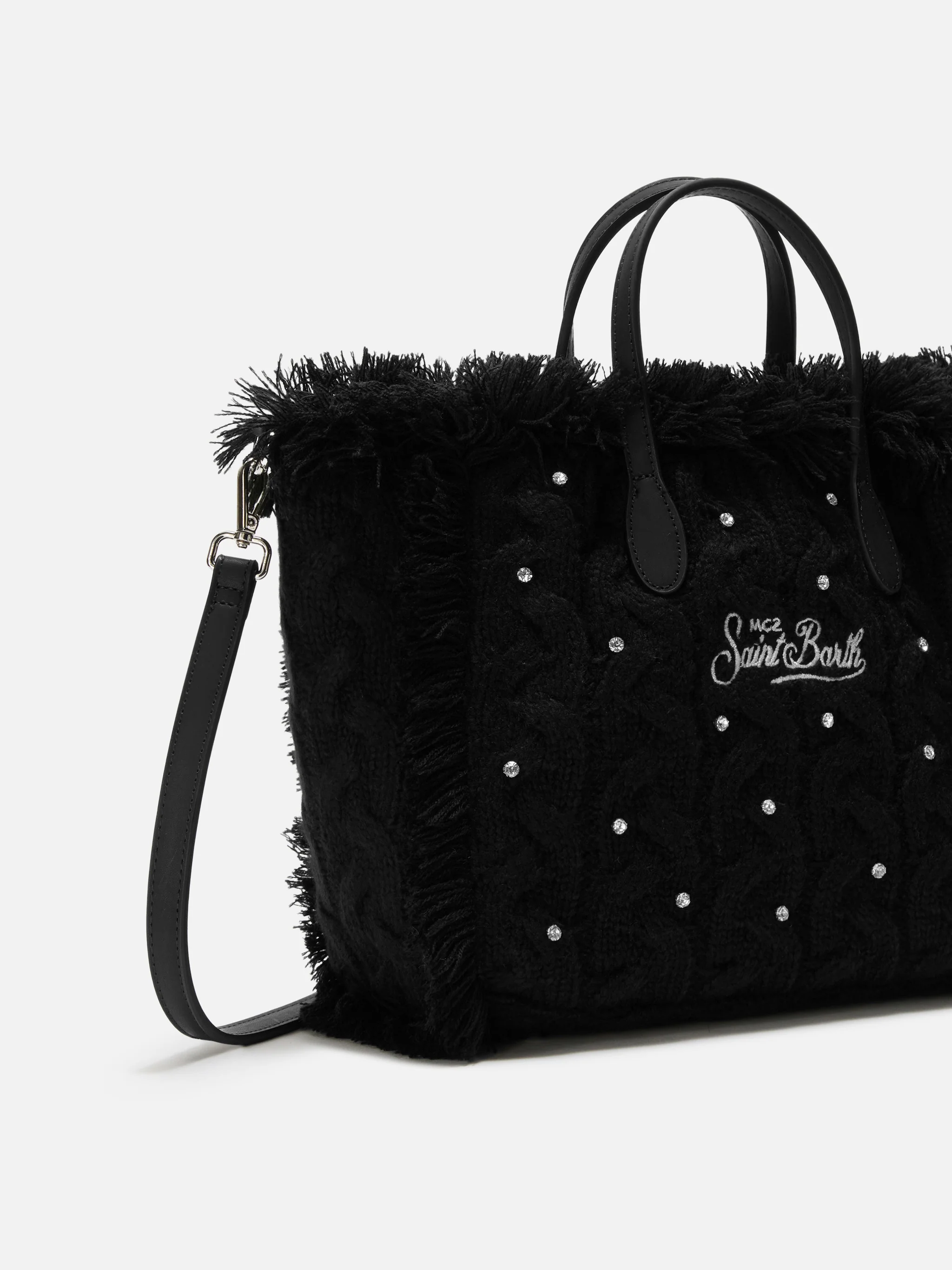 Colette Wool Braid Handbag in black braided wool blend with rhinestones - Image 3