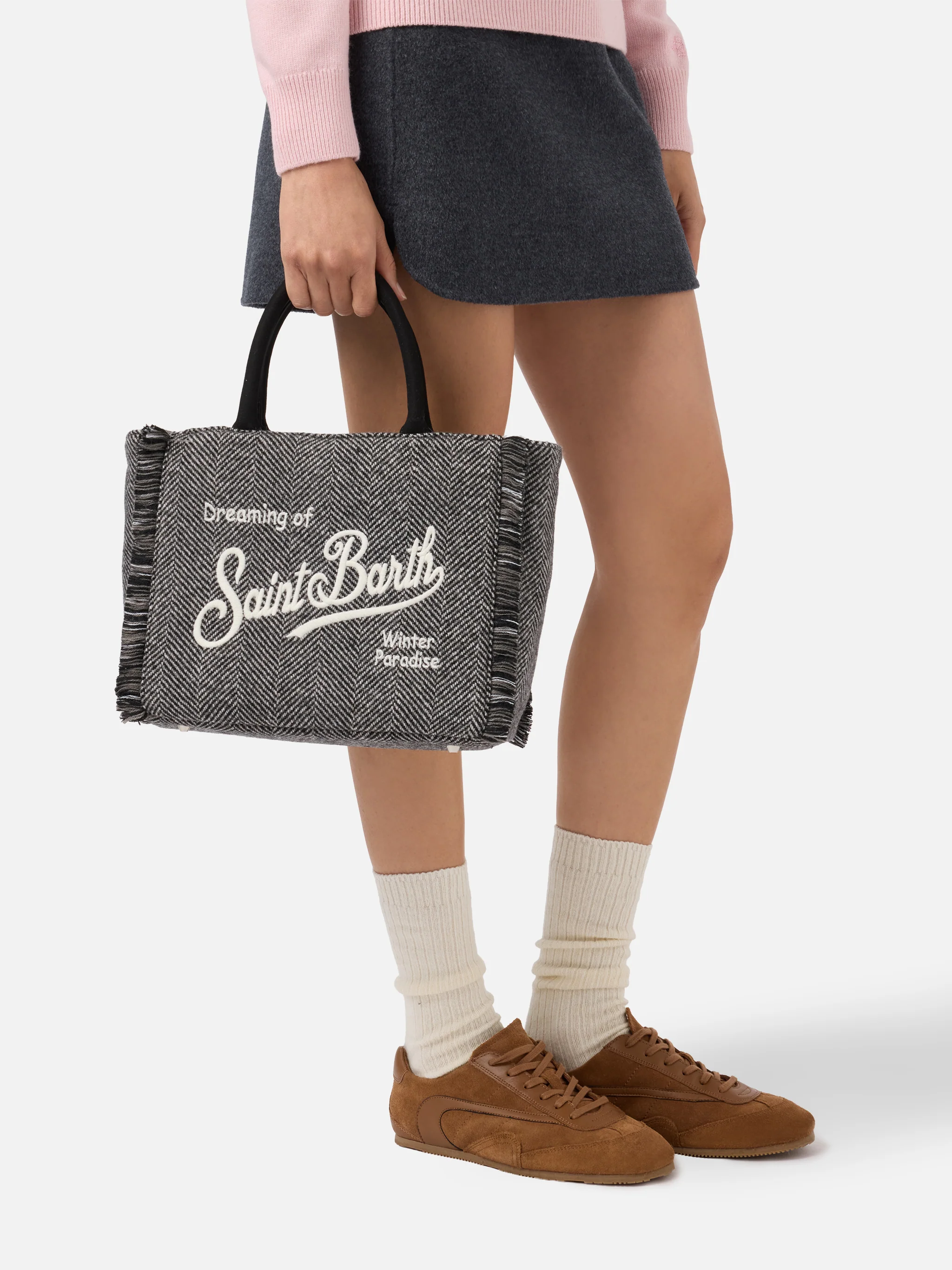 Colette Wool black and grey herringbone bag - Image 6