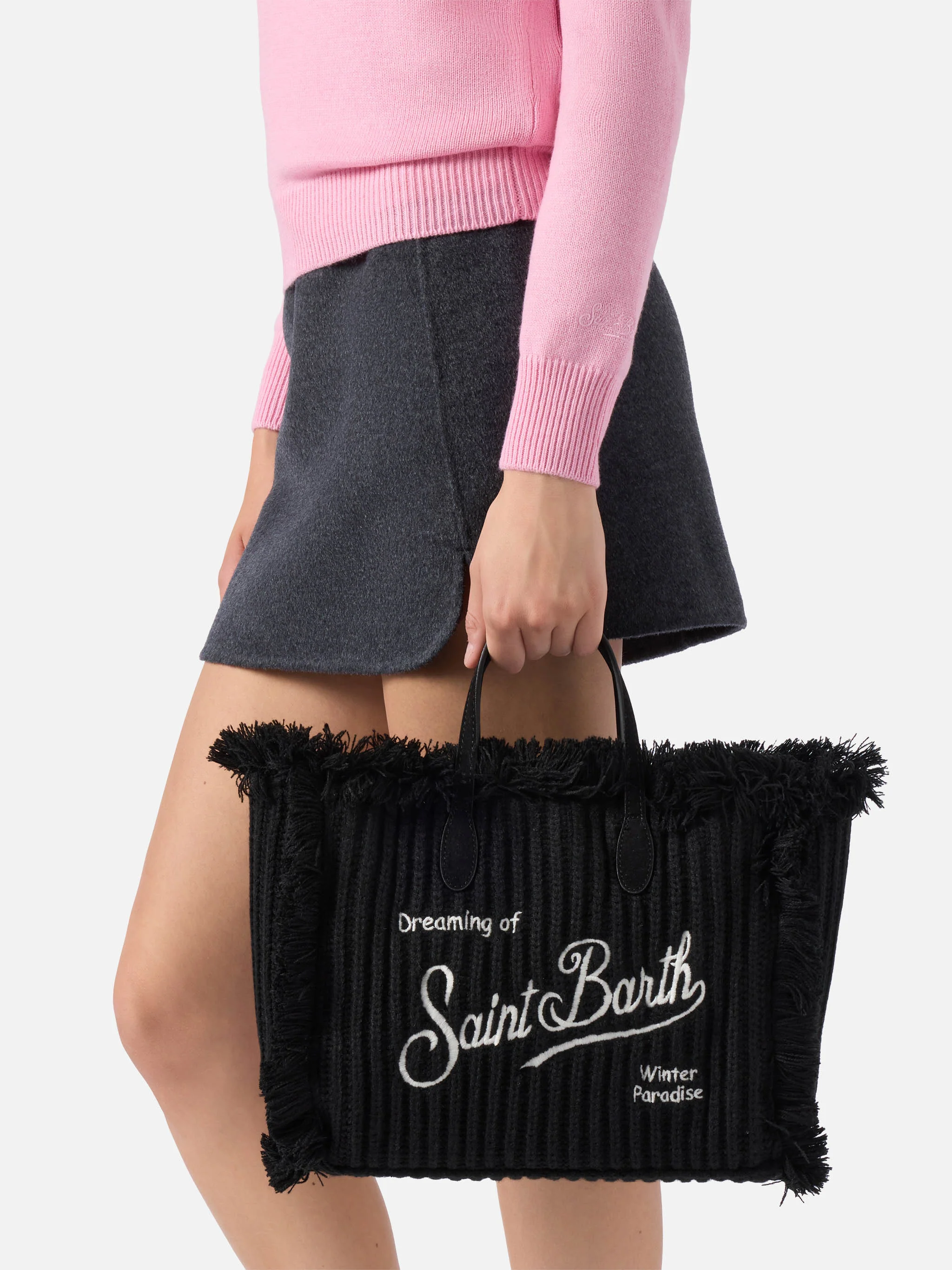 Colette Wool Rib Handbag in black braided wool effect - Image 2