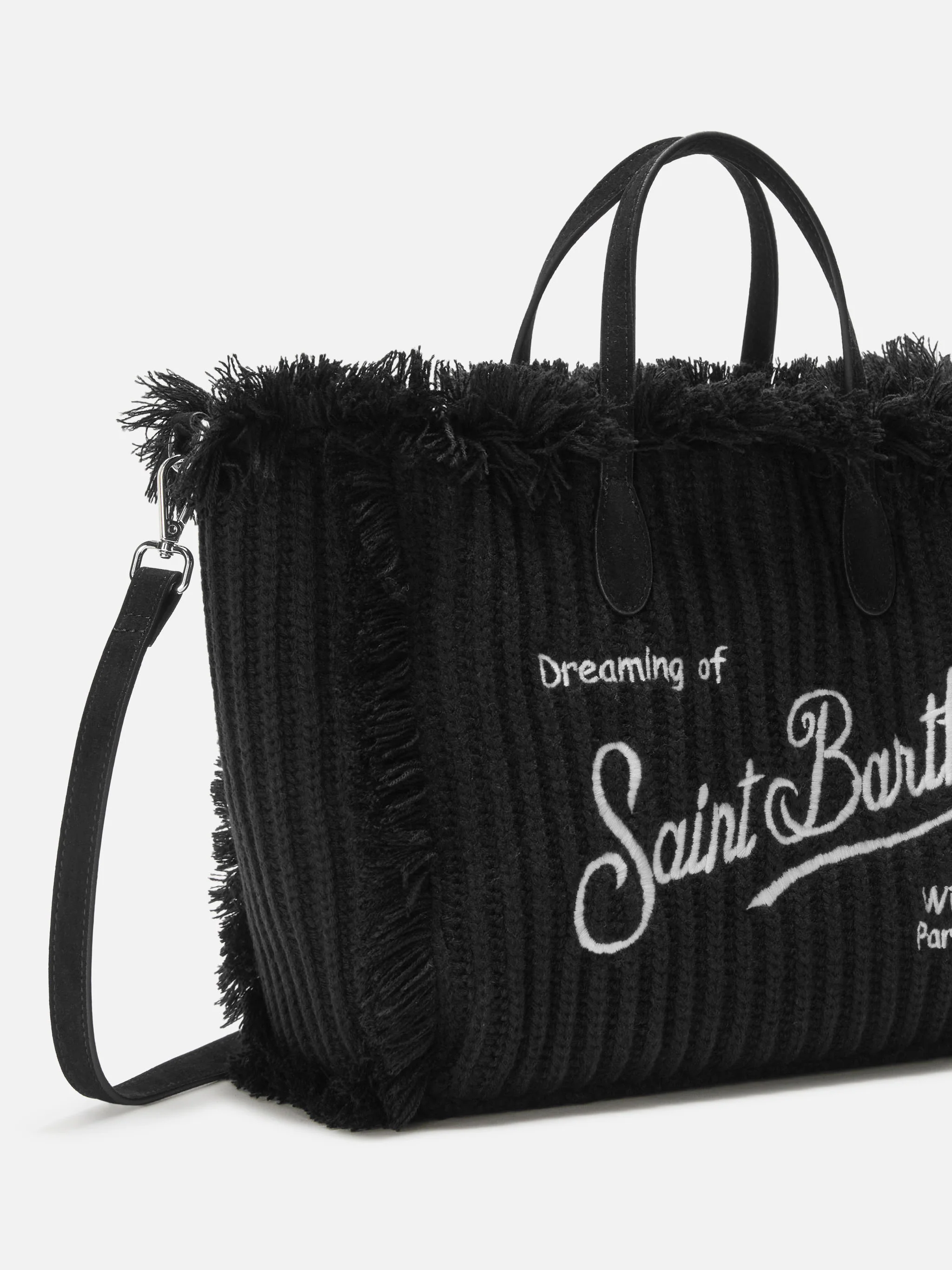 Colette Wool Rib Handbag in black braided wool effect - Image 3