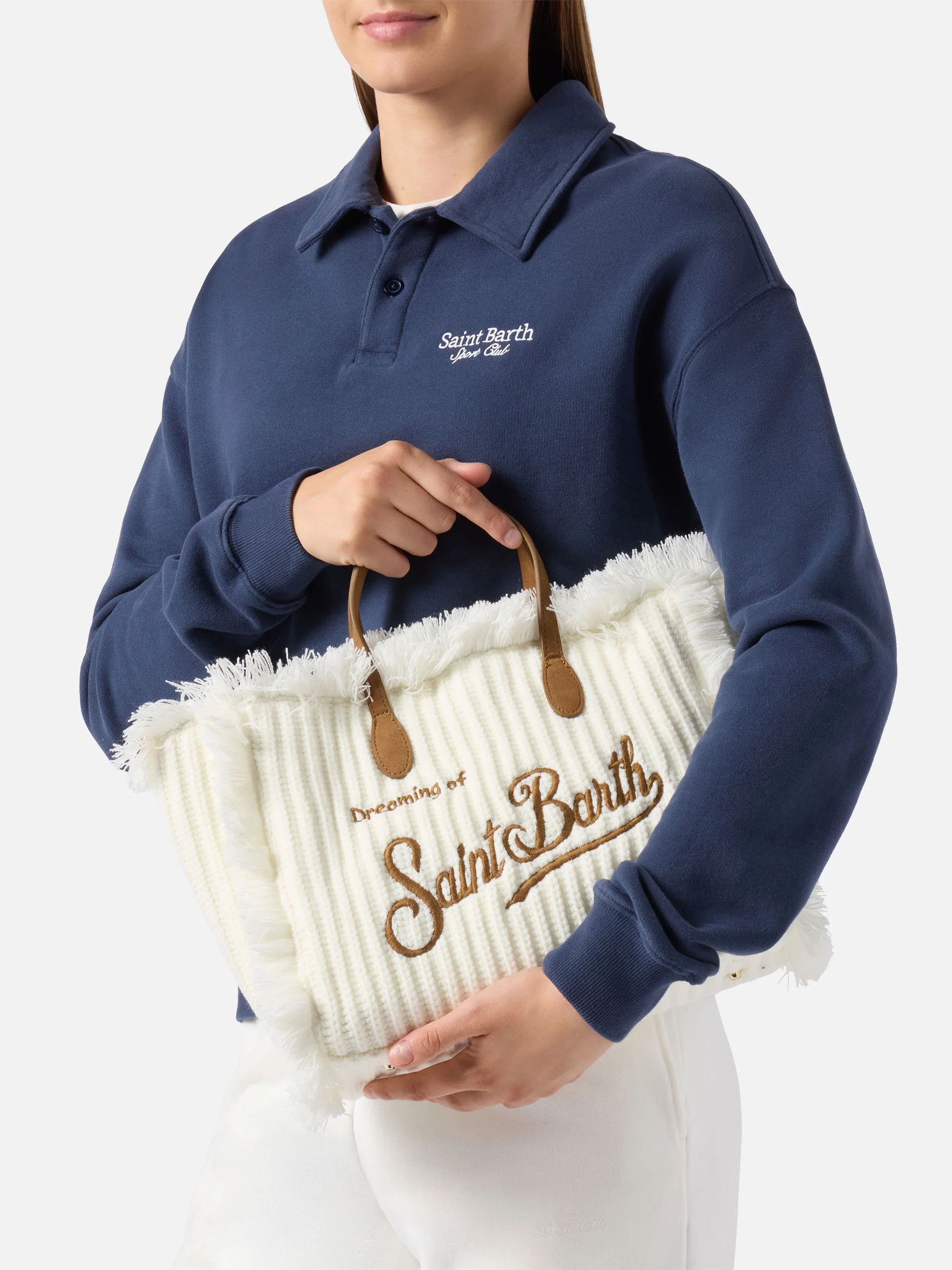 Colette Wool Rib Handbag in white braided wool effect - Image 2