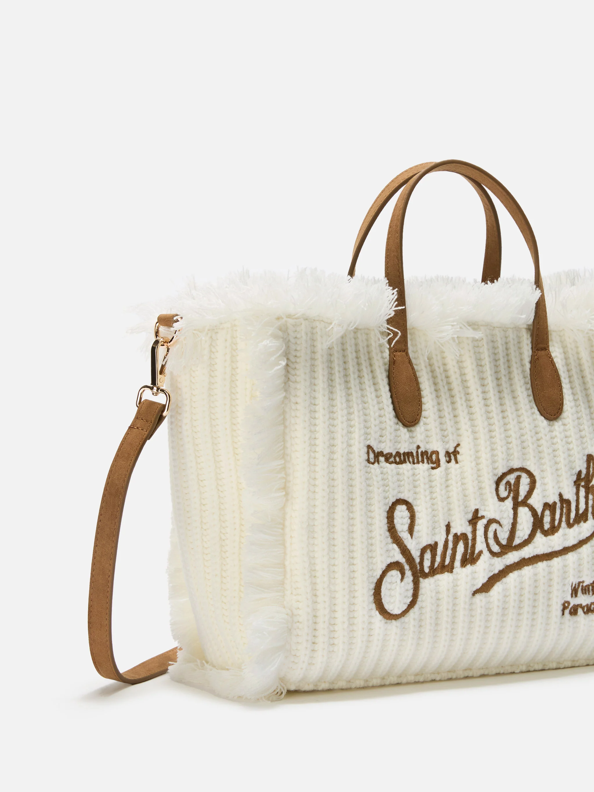 Colette Wool Rib Handbag in white braided wool effect - Image 3