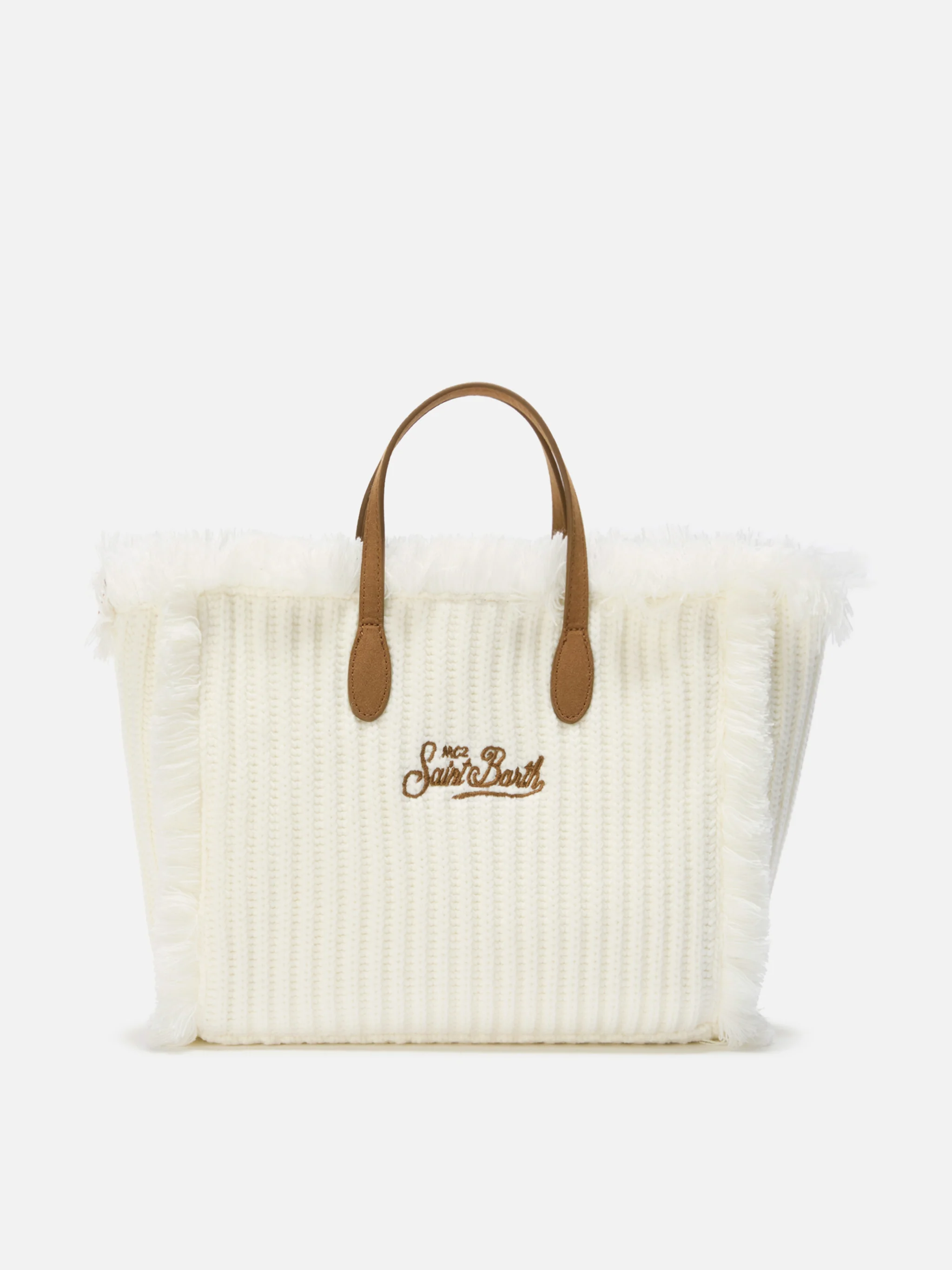 Colette Wool Rib Handbag in white braided wool effect - Image 4