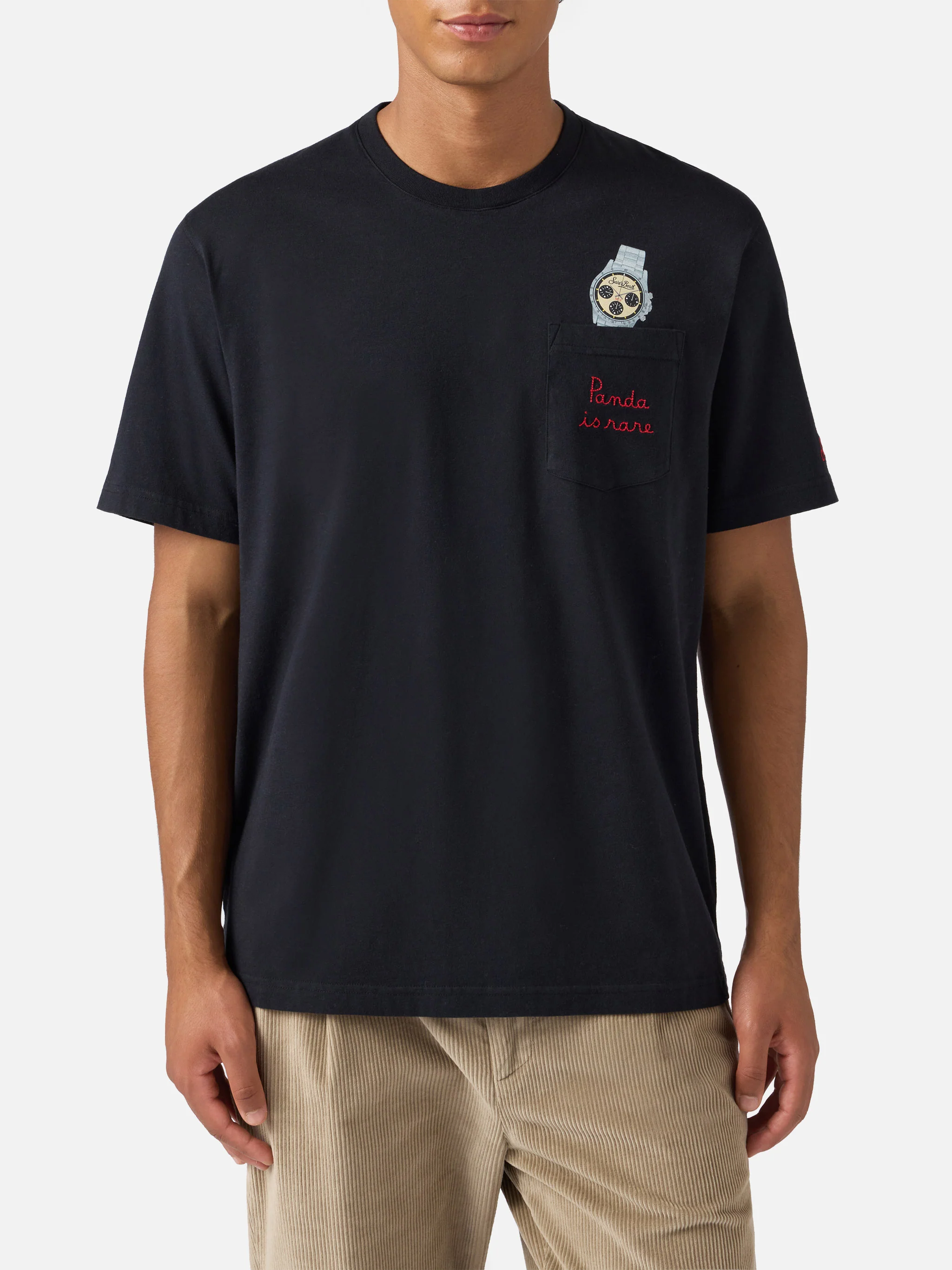 Connor cotton T-shirt in black with Panda is rare pocket embroidery - Image 2