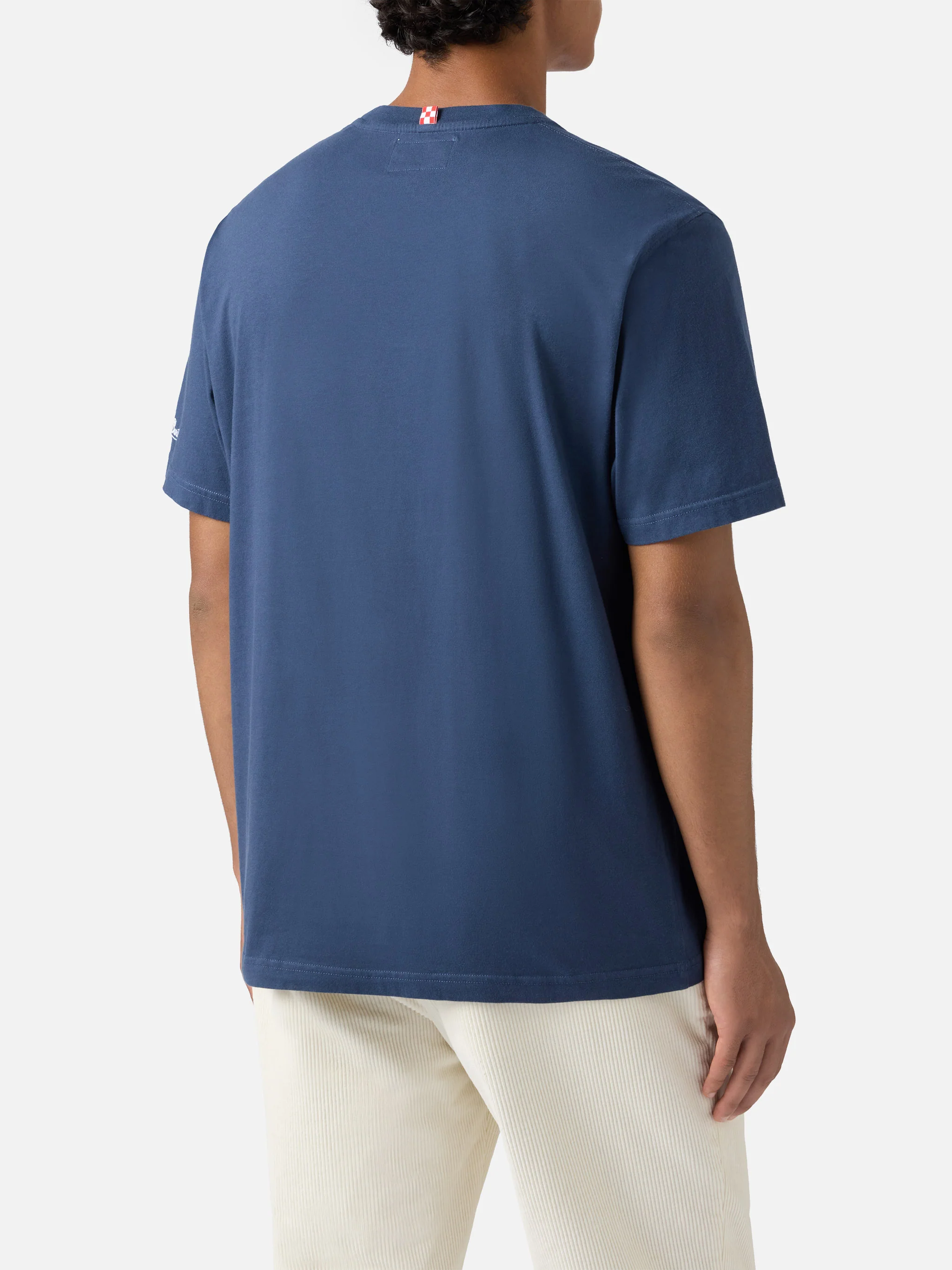 Connor cotton T-shirt in blue with My reseller is different pocket embroidery - Image 3