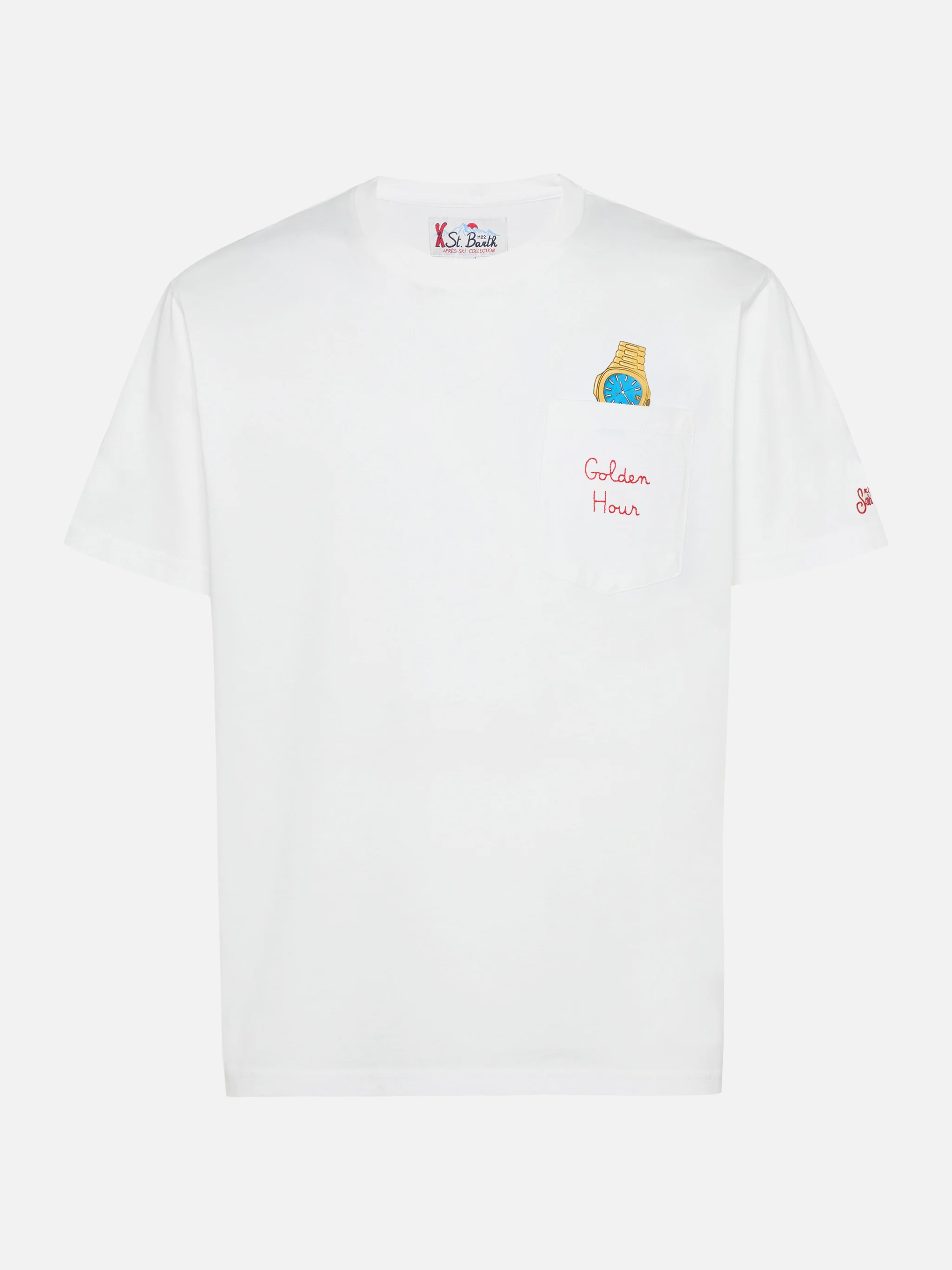 Connor cotton T-shirt in white with Golden hour pocket embroidery