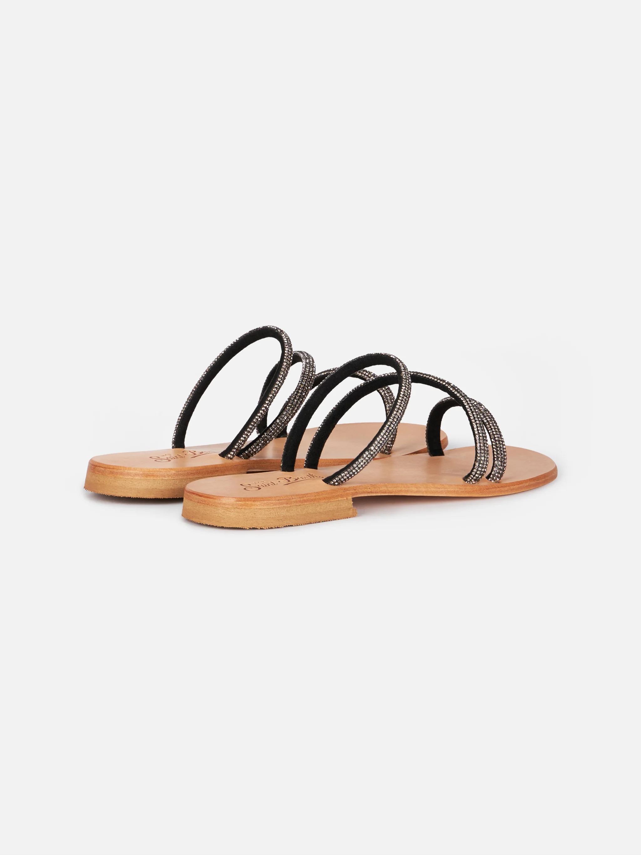Cora flat sandals with black rhinestones - Image 3