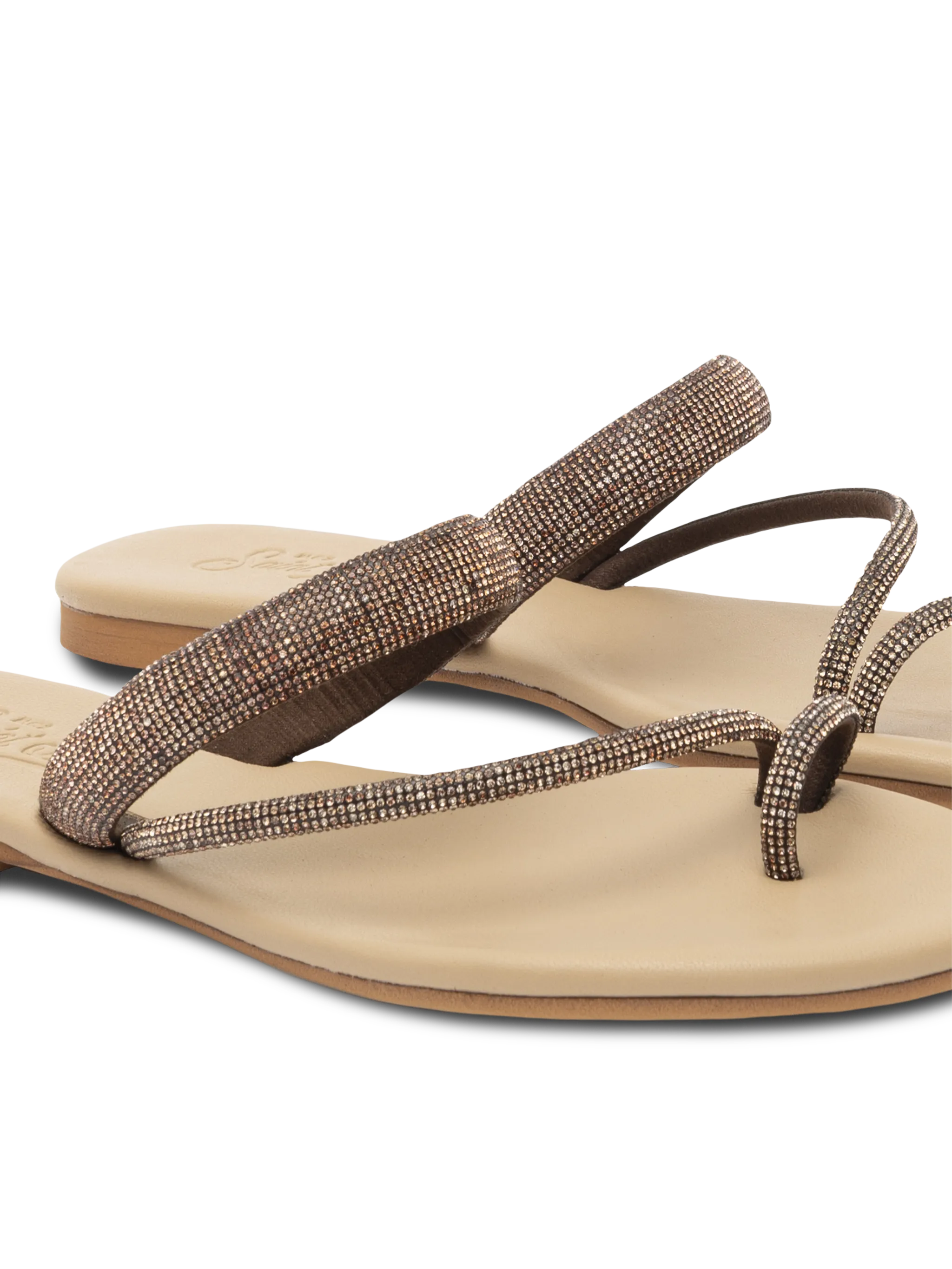 Cora flat Sandals with toe ring and brown rhinestones - Image 2