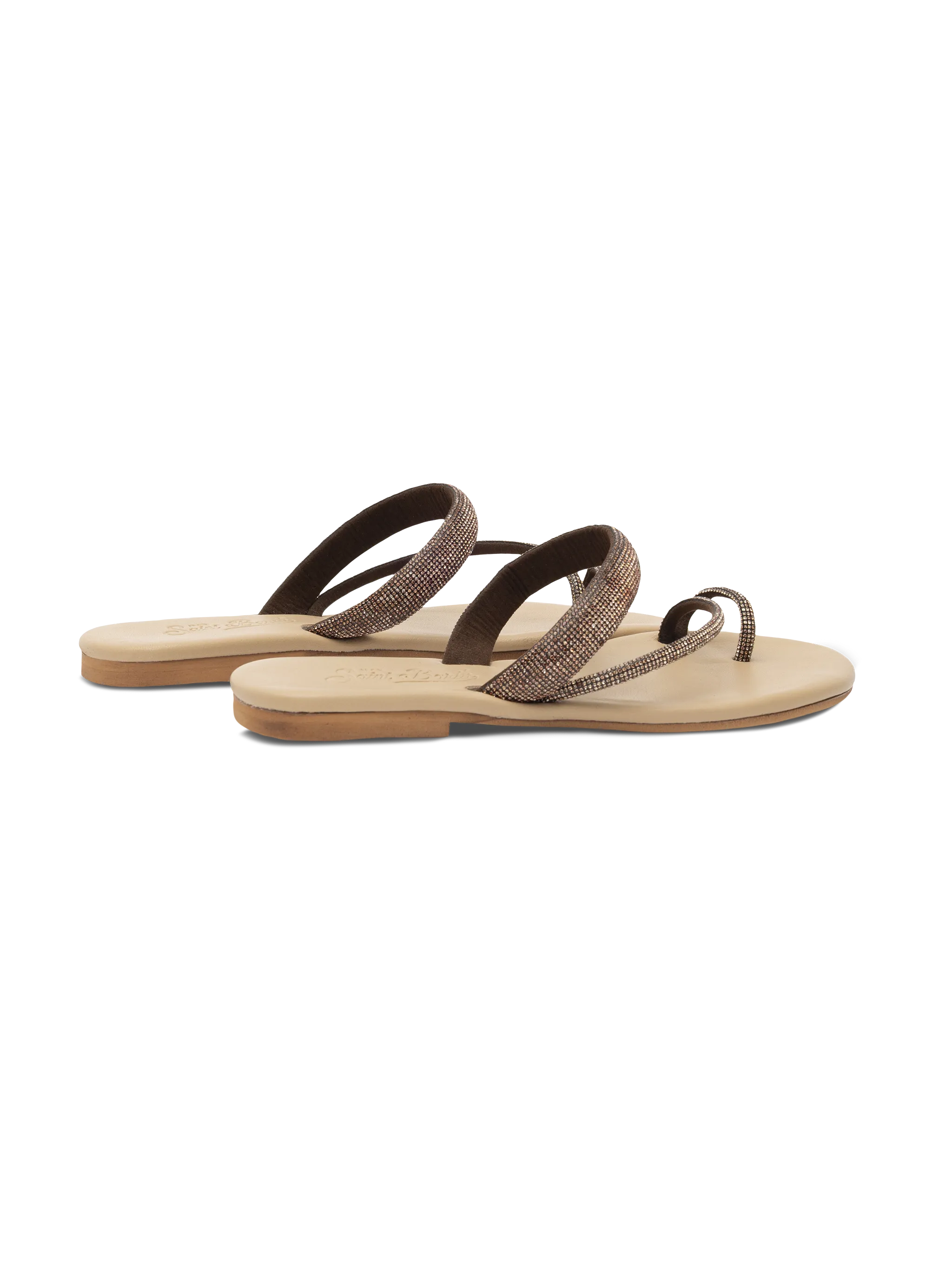 Cora flat Sandals with toe ring and brown rhinestones - Image 3