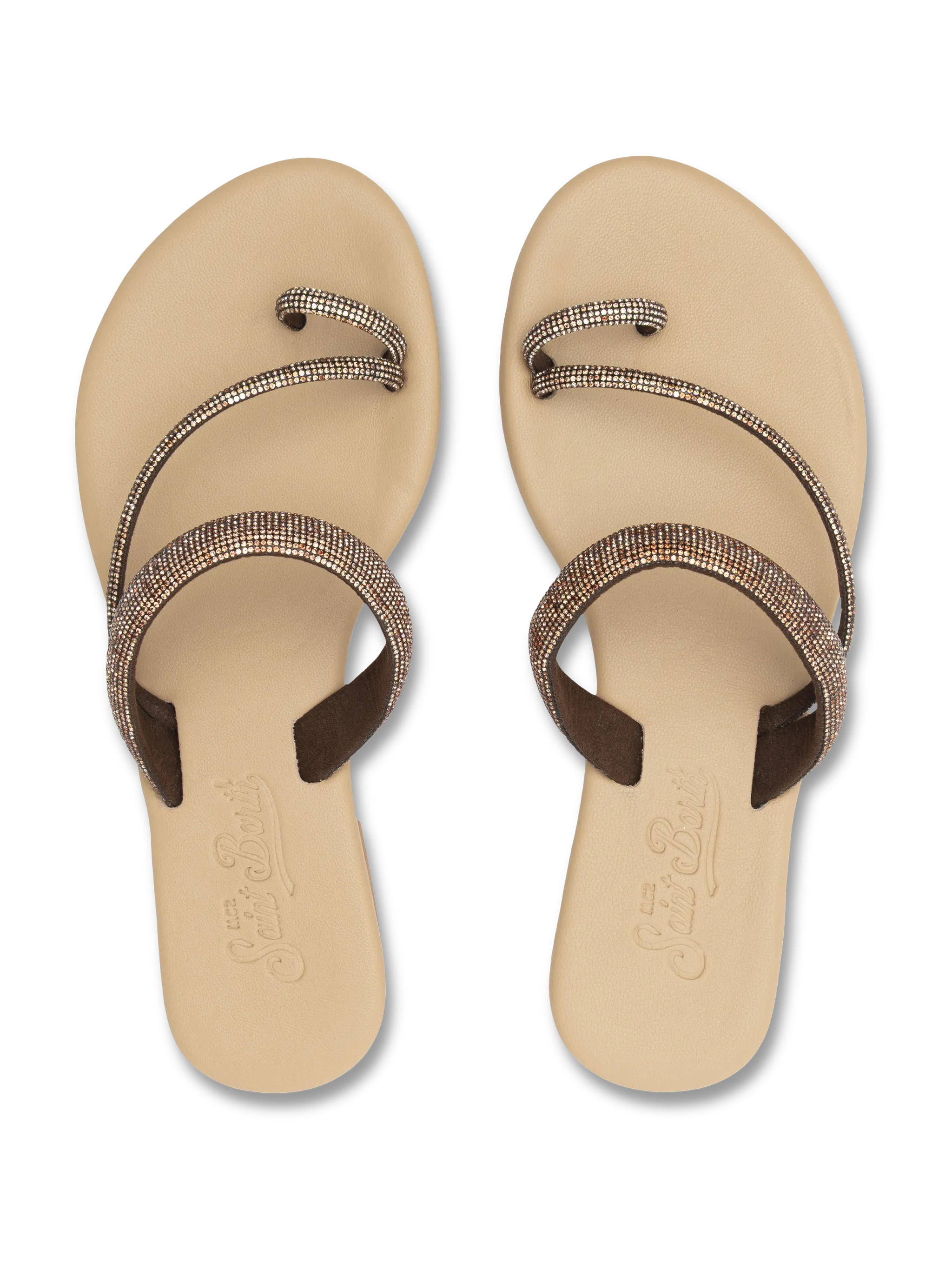 Cora flat Sandals with toe ring and brown rhinestones - Image 4