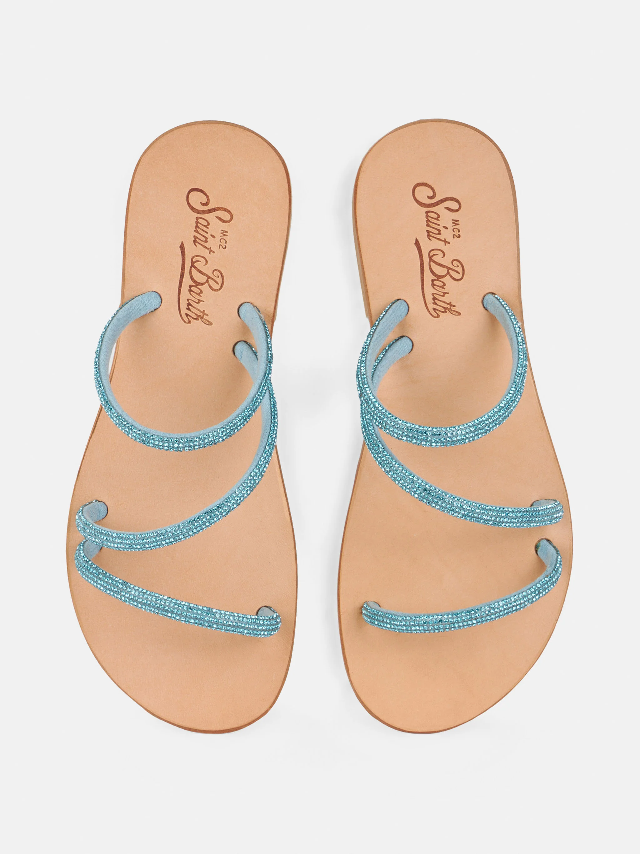 Cora flat sandals with turquoise rhinestones - Image 2