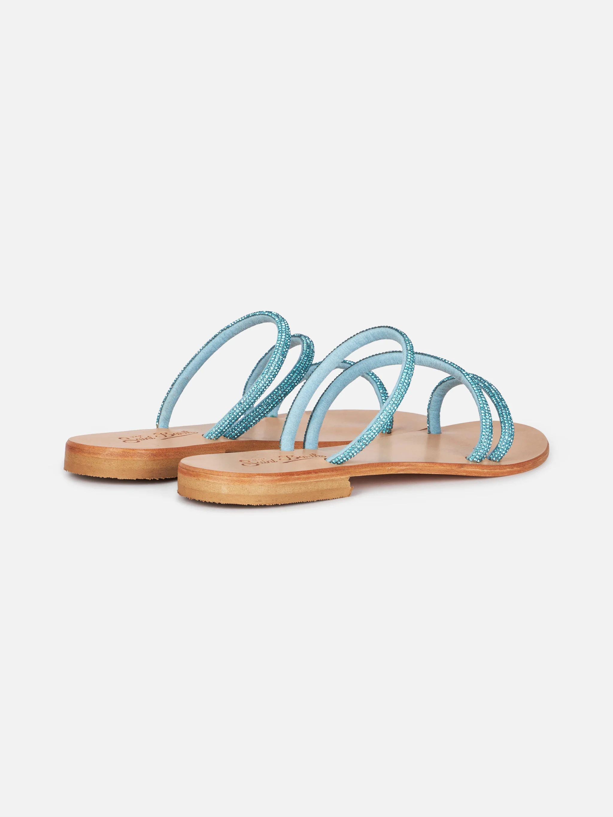 Cora flat sandals with turquoise rhinestones - Image 3