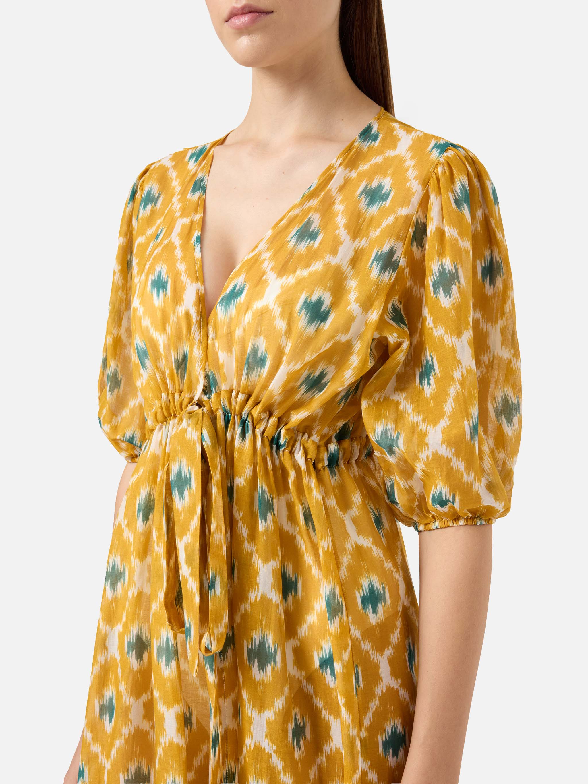 Cotton and silk long dress Bliss with geometric print - Image 2