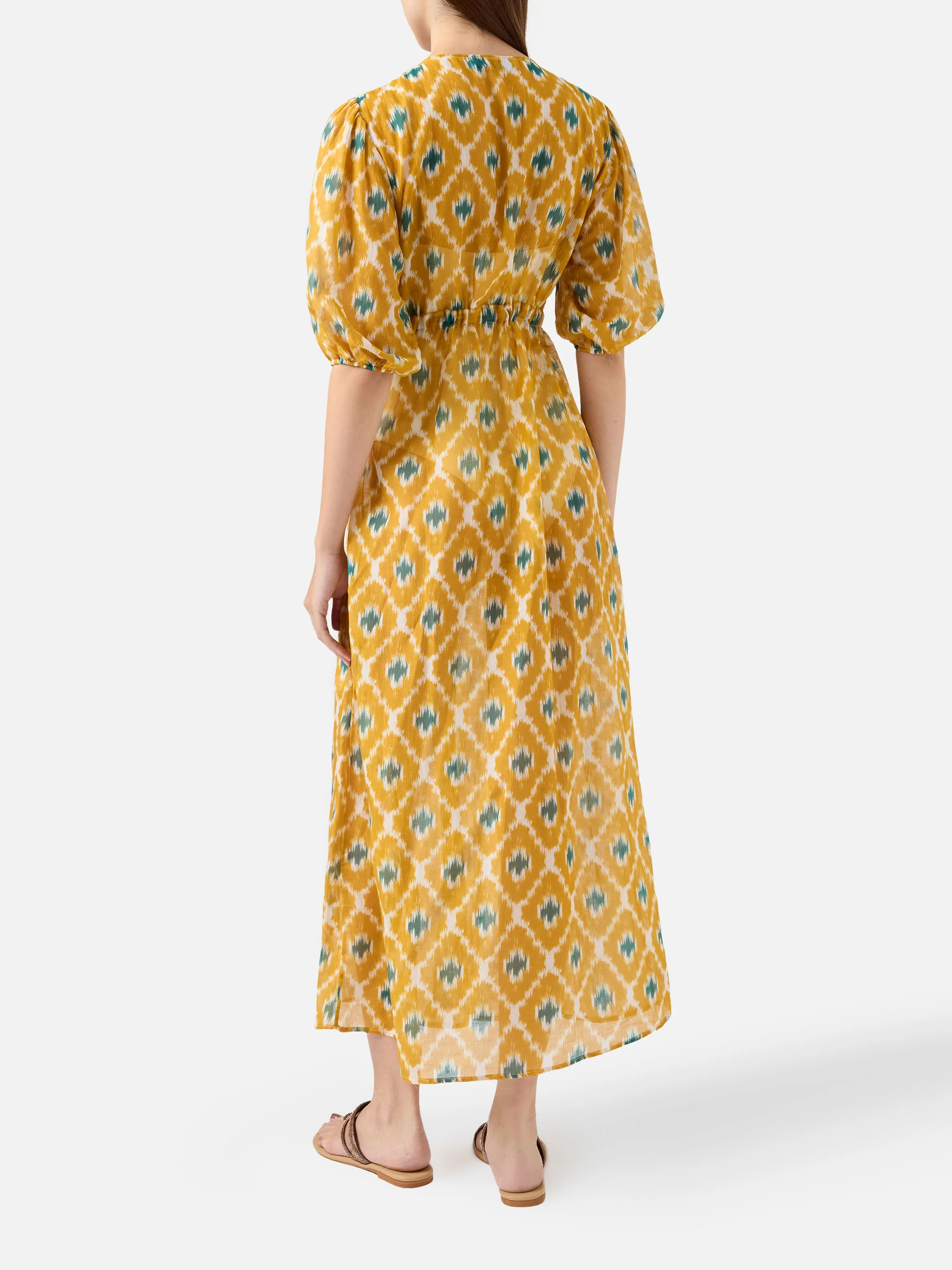 Cotton and silk long dress Bliss with geometric print - Image 3