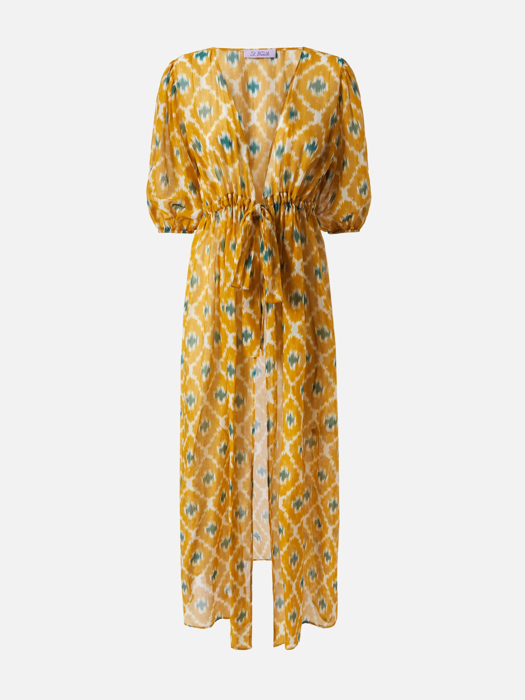 Cotton and silk long dress Bliss with geometric print - Image 4