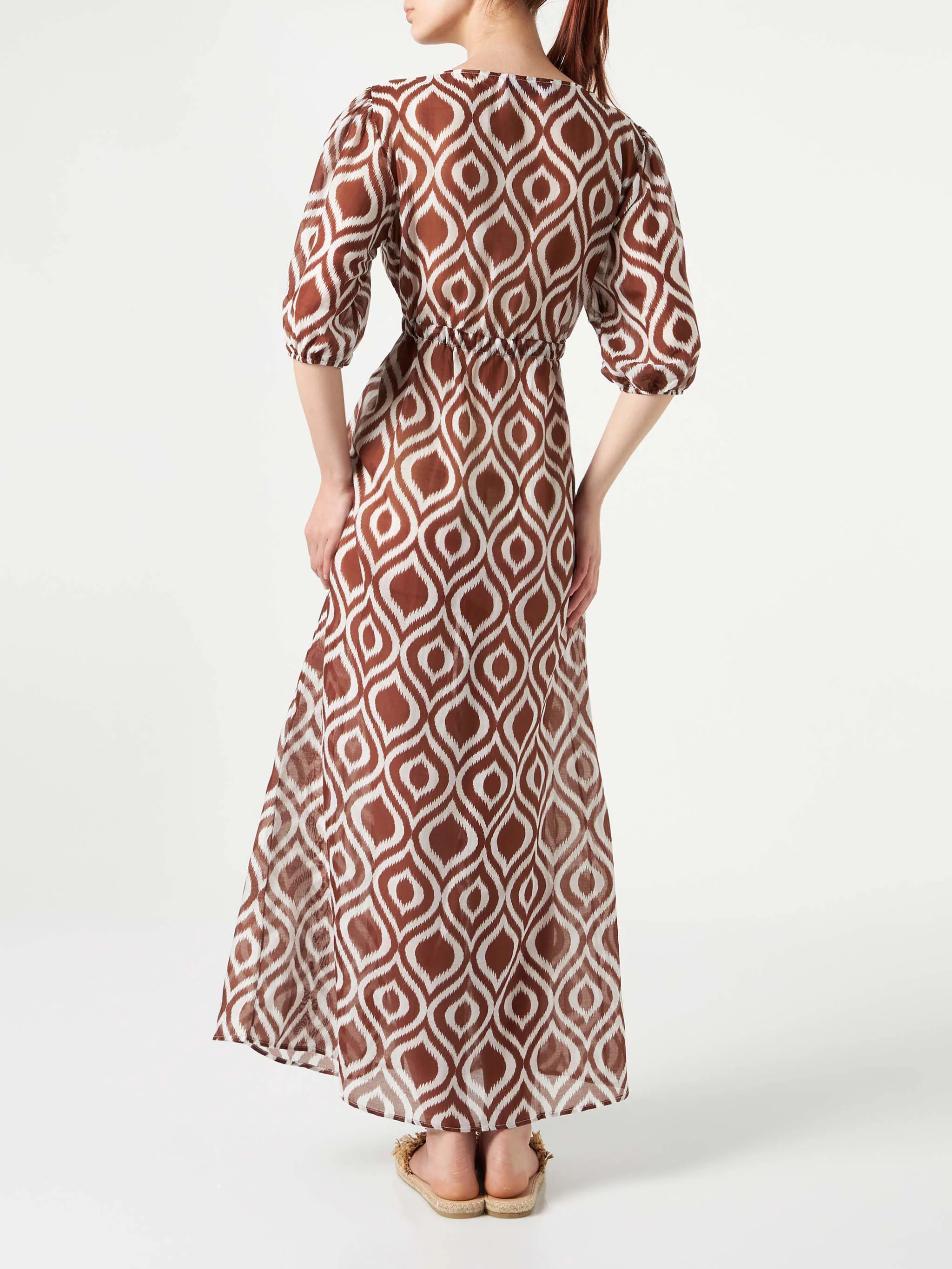 Cotton and silk long beach dress Bliss with ikat print - Image 2