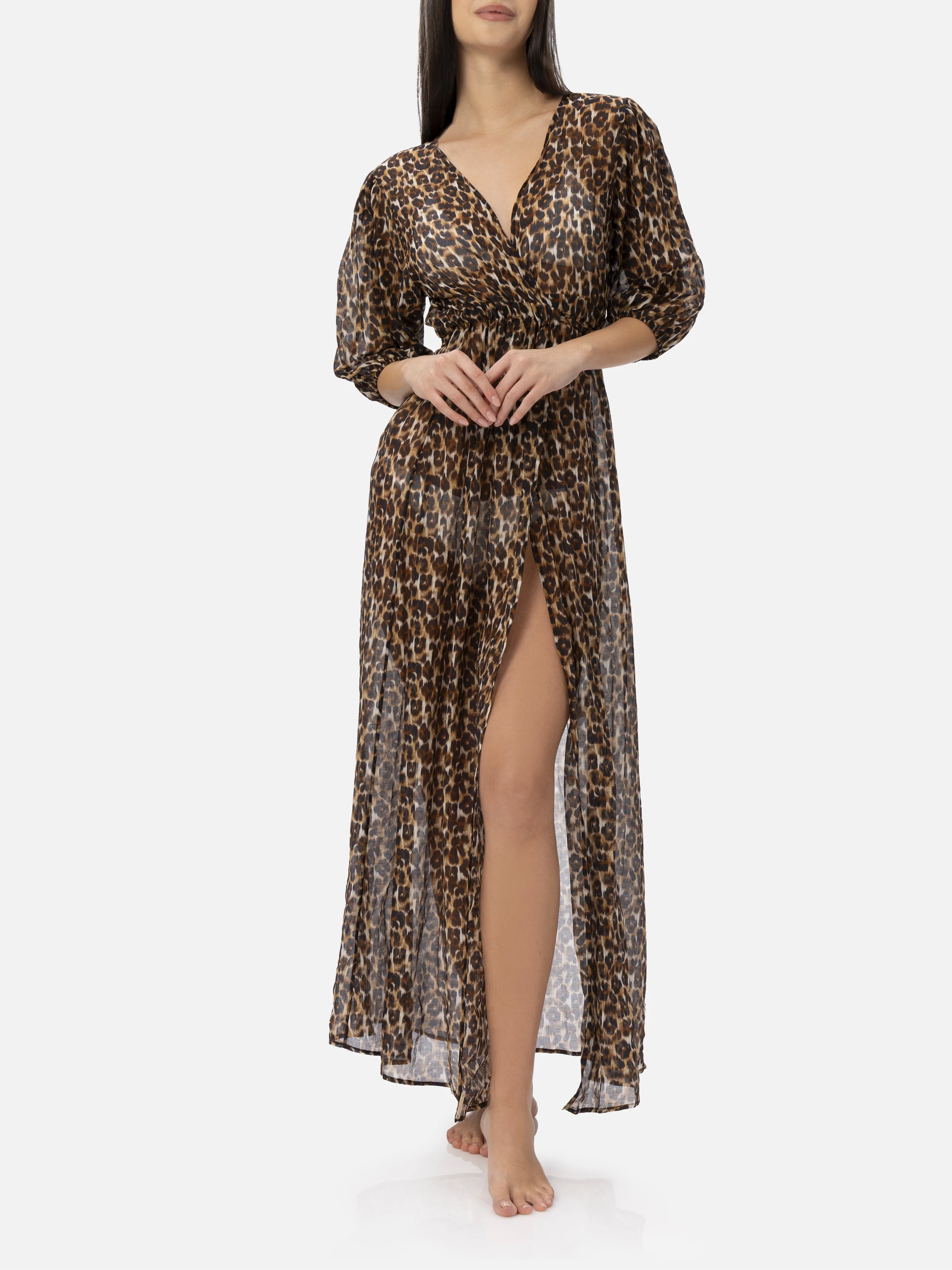 Cotton and silk long dress Bliss with animalier print - Image 3