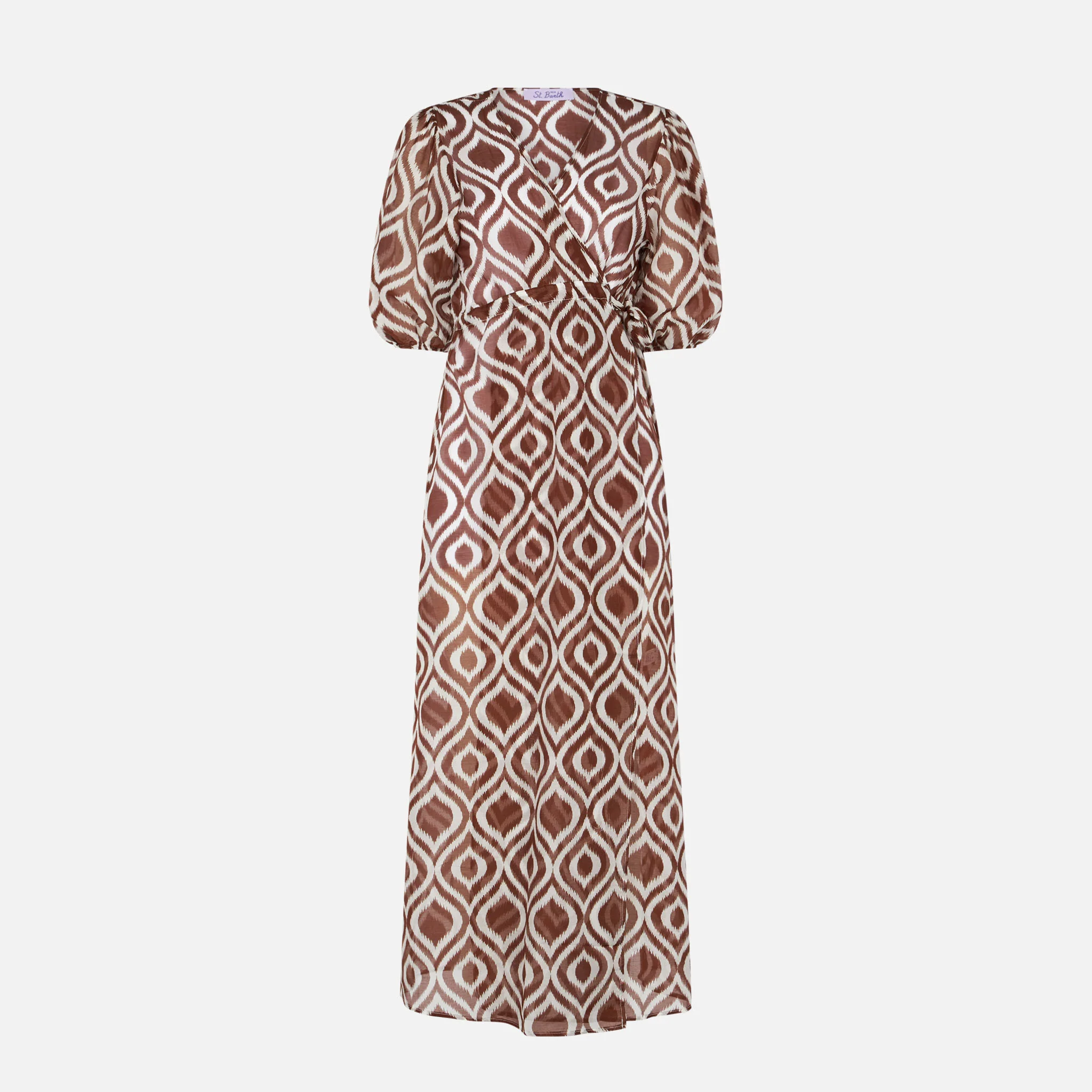 Cotton and silk long beach dress Bliss with ikat print - Image 4
