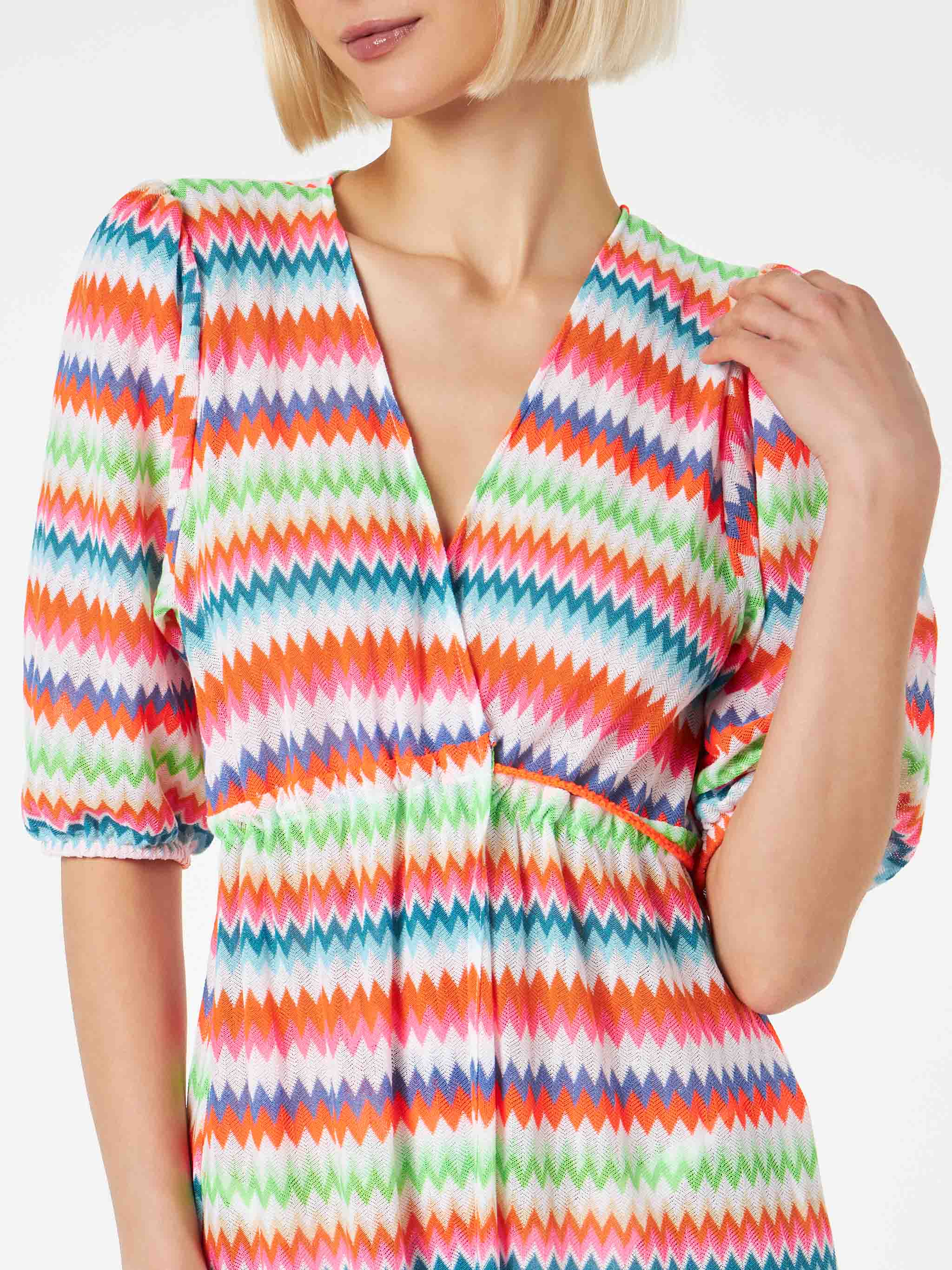 Chevron raschel knit long beach dress Bliss with striped pattern - Image 2