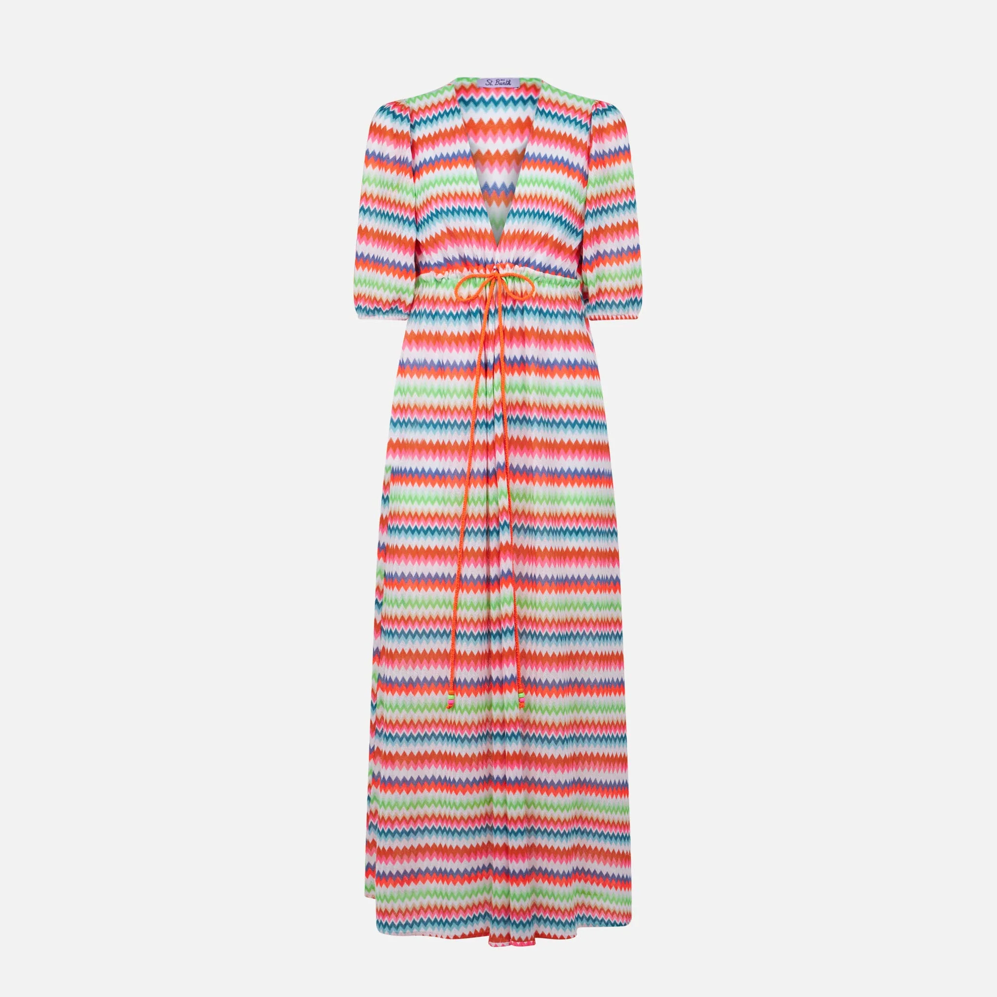 Chevron raschel knit long beach dress Bliss with striped pattern - Image 4