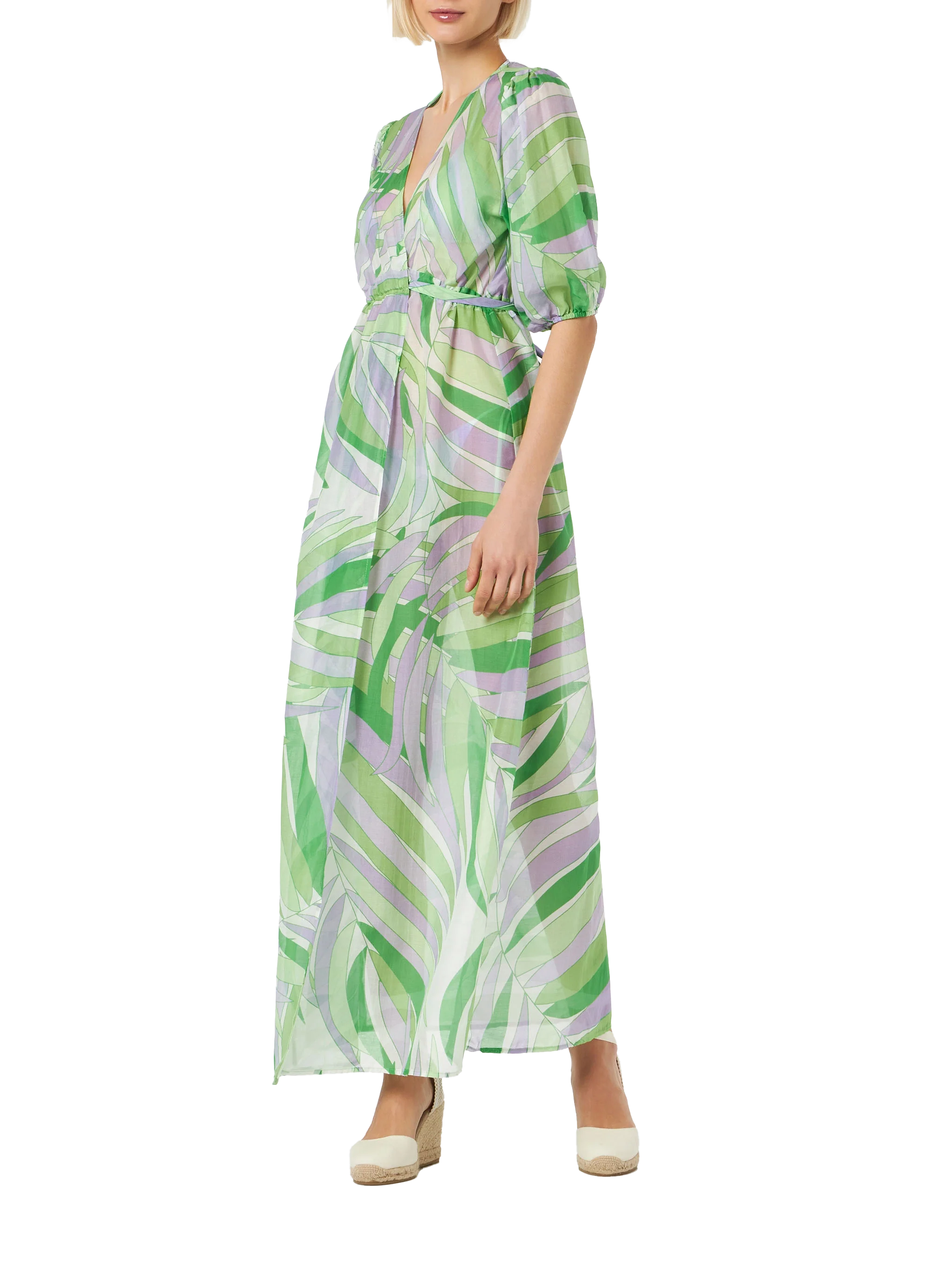 Cotton and silk long dress Bliss with palm print