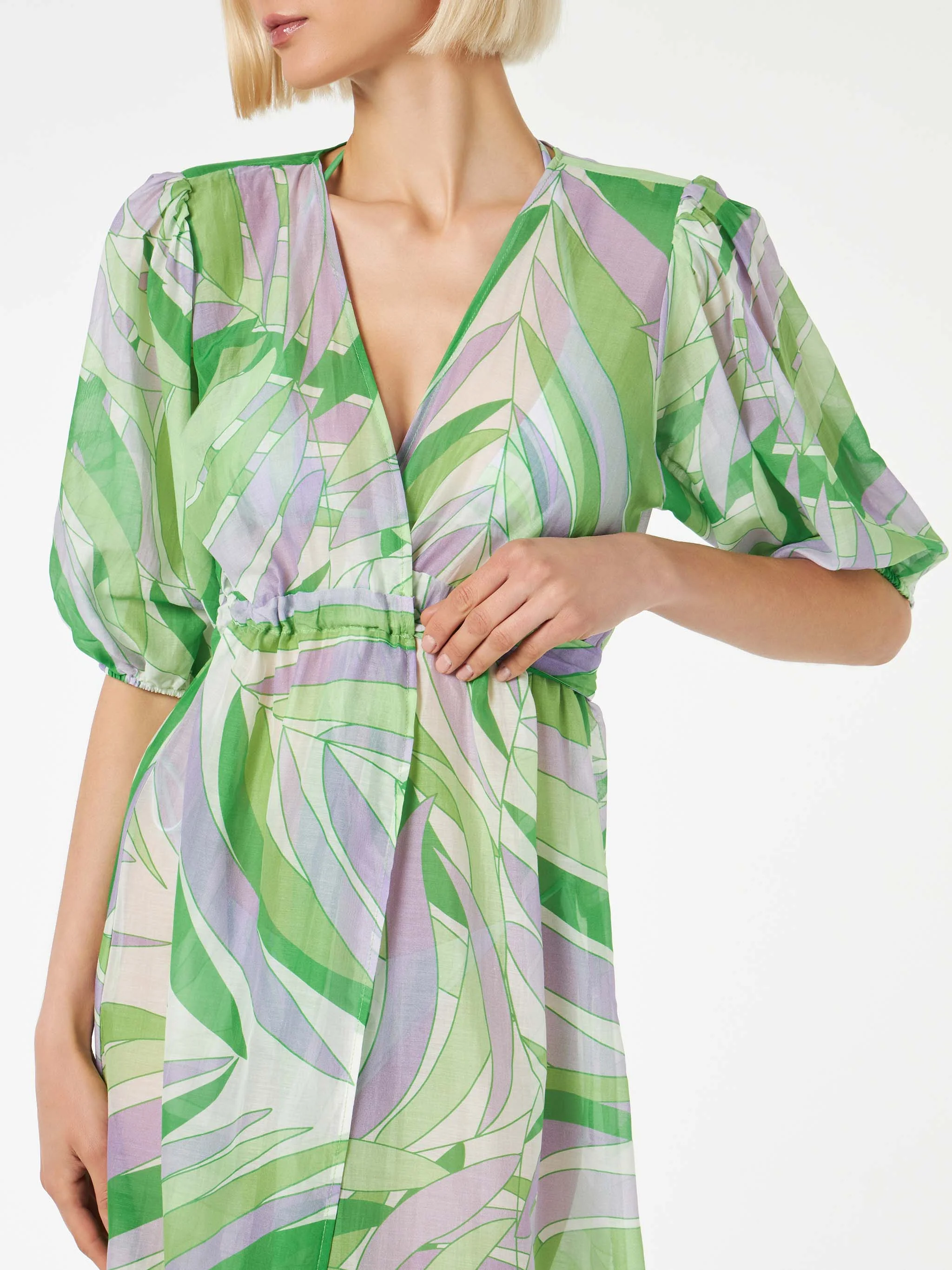 Cotton and silk long dress Bliss with palm print - Image 3