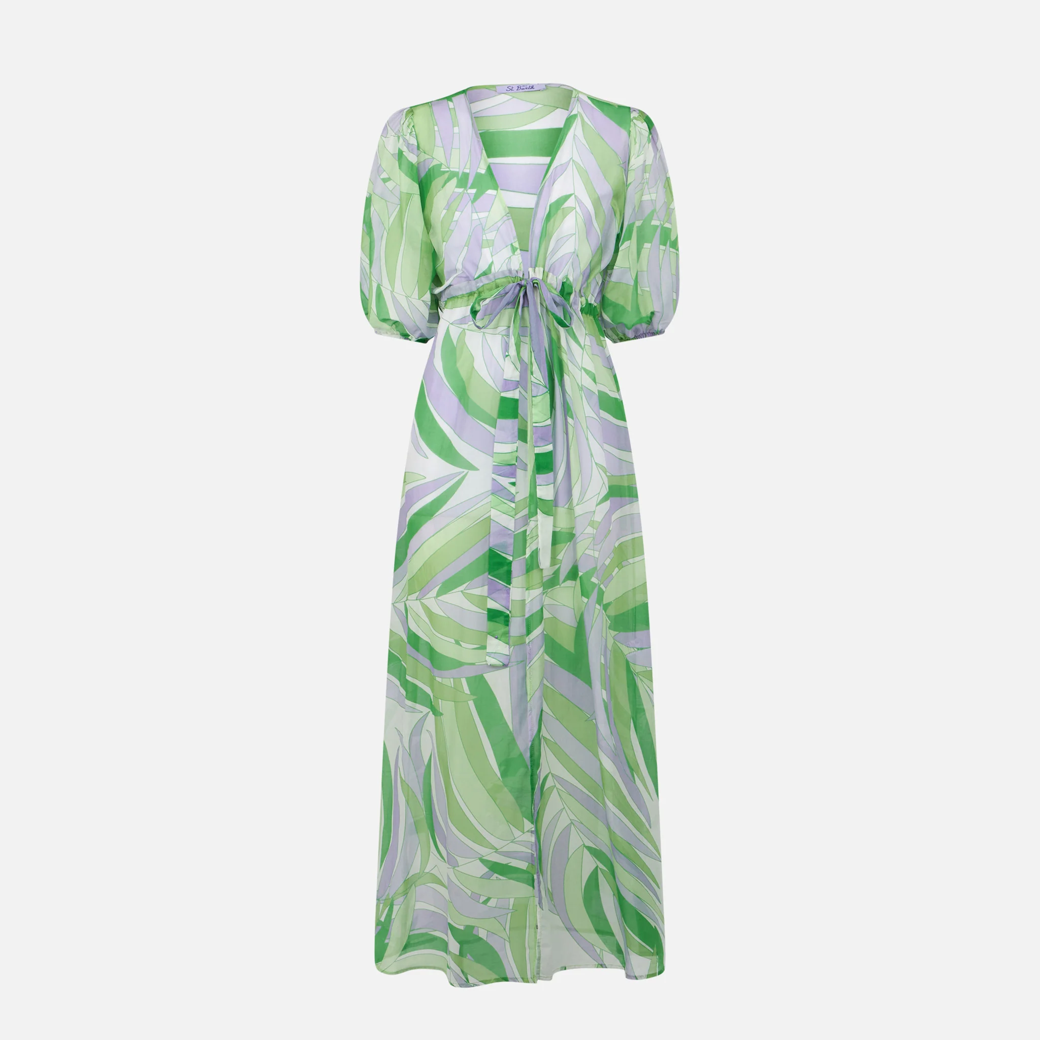 Cotton and silk long dress Bliss with palm print - Image 4
