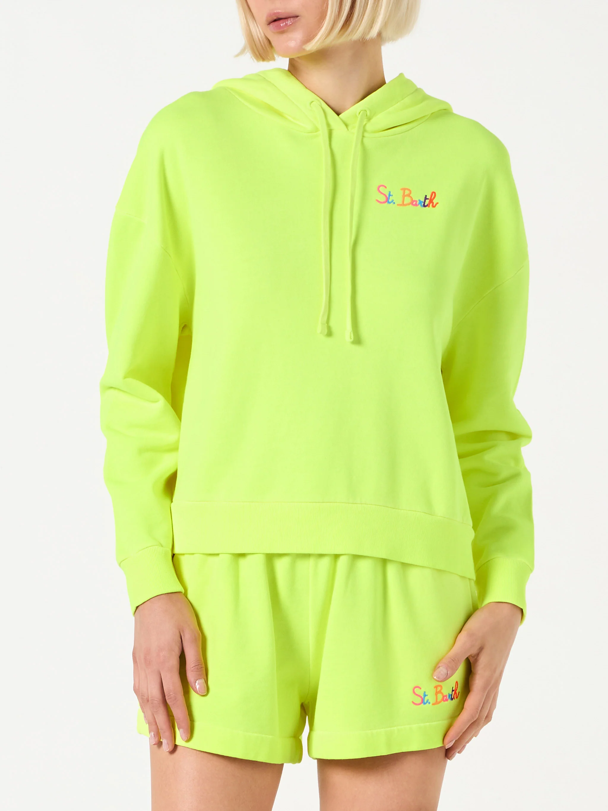 Fluo yellow hoodie with St. Barth embroidery - Image 2