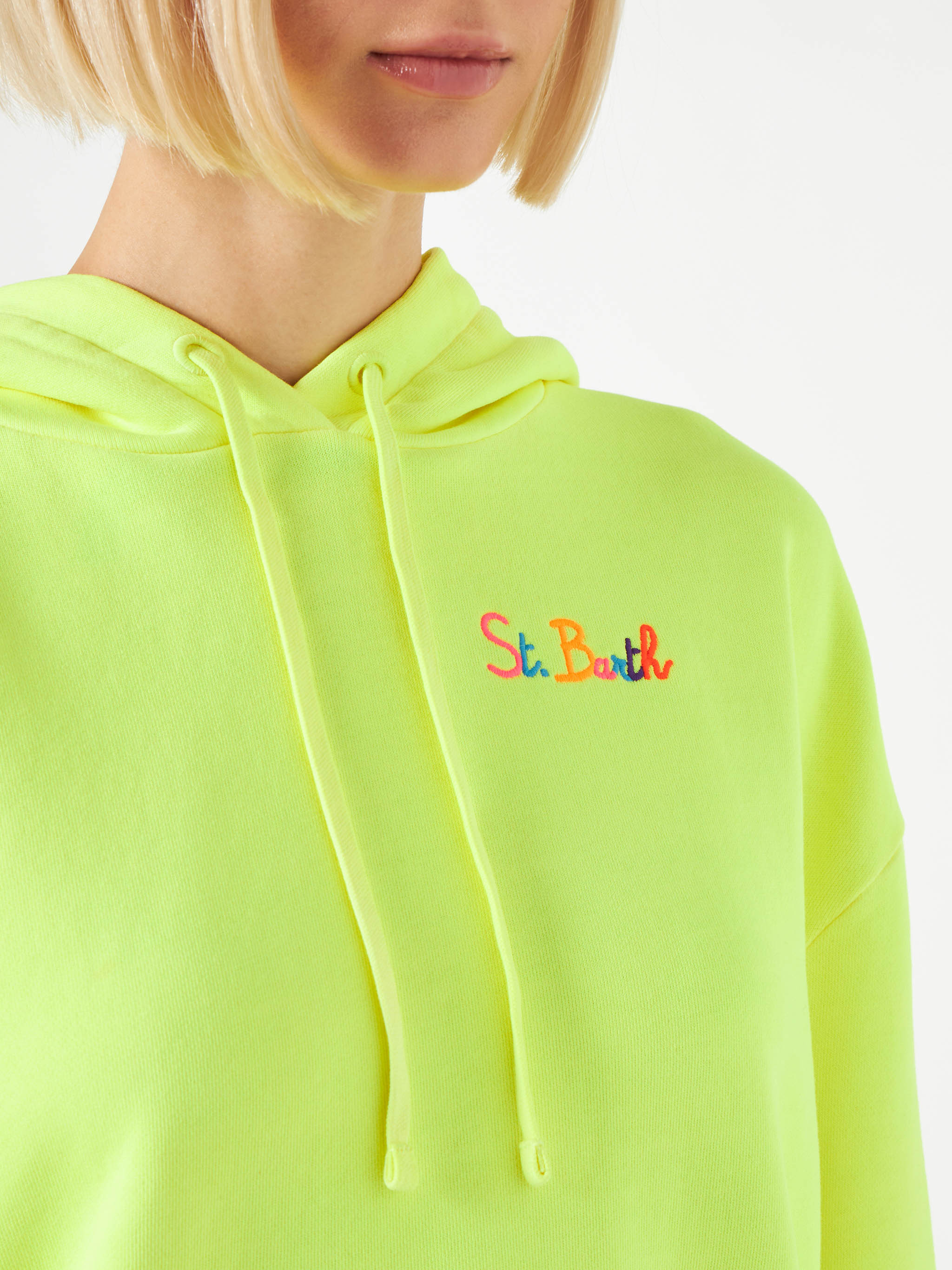 Fluo yellow hoodie with St. Barth embroidery - Image 3